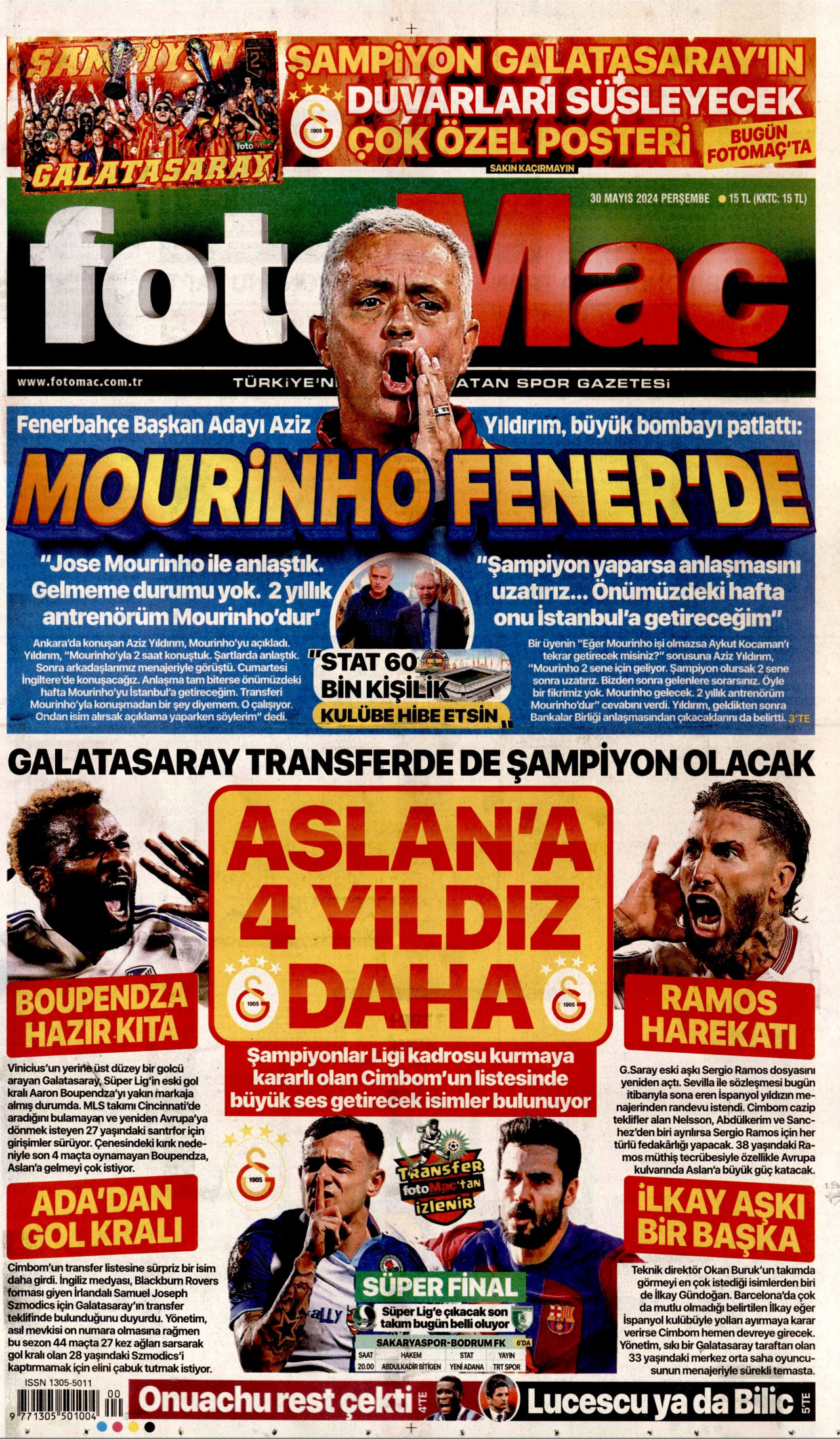 FOTOMAÇ gazetesinin 30 Mayıs 2024 tarihli birinci sayfası