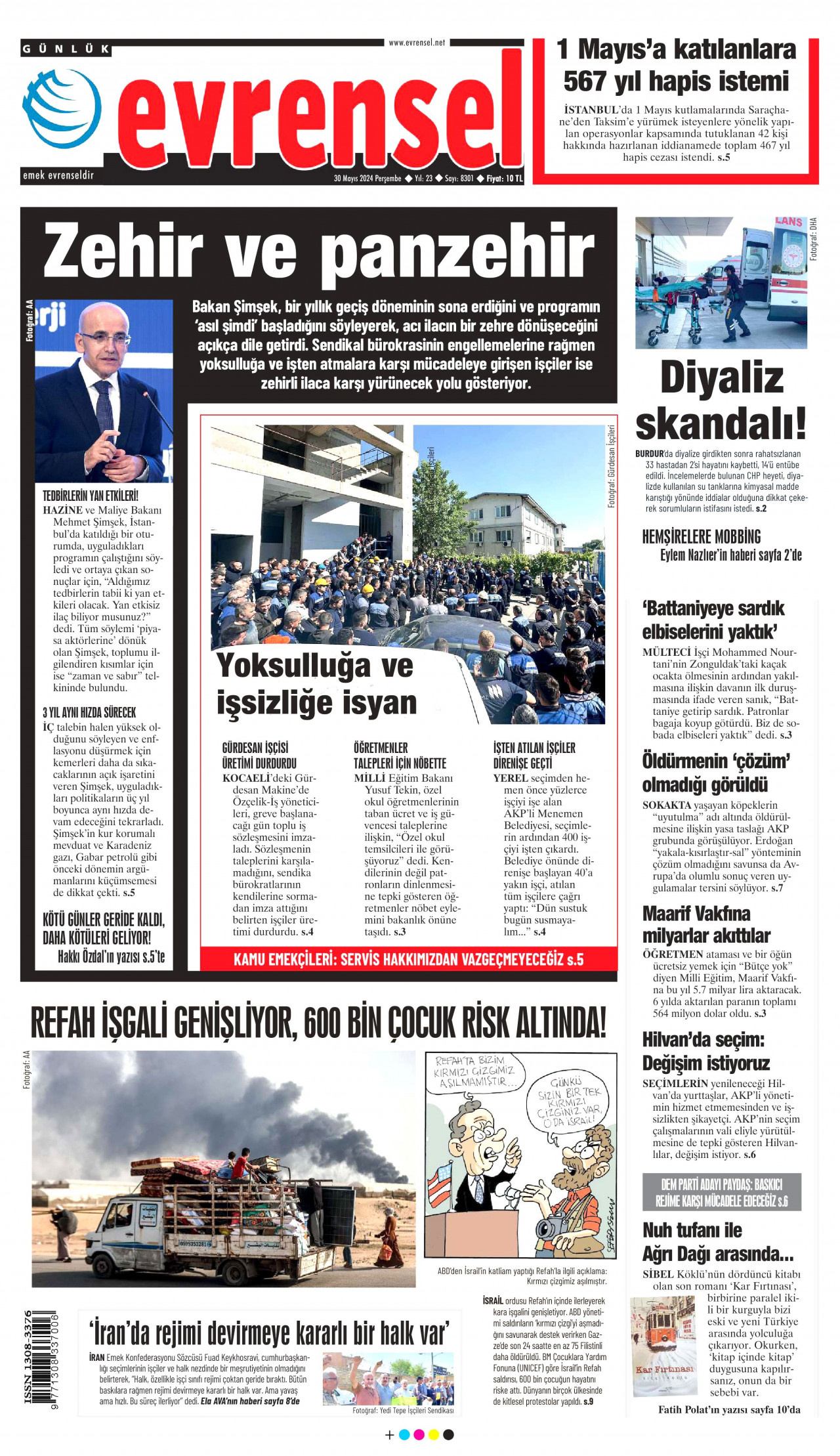 EVRENSEL gazetesinin 30 Mayıs 2024 tarihli birinci sayfası