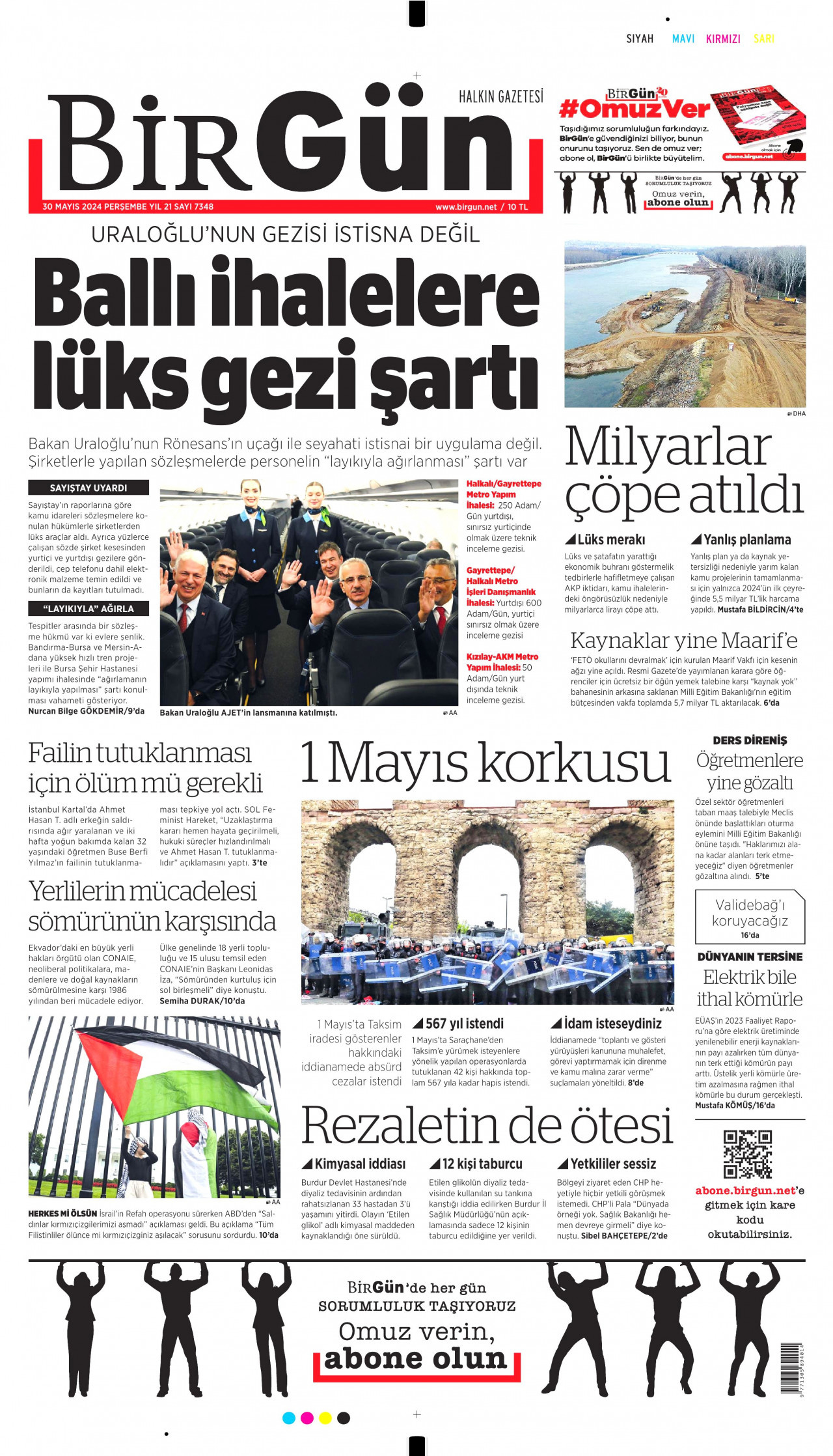 BİRGÜN gazetesinin 30 Mayıs 2024 tarihli birinci sayfası