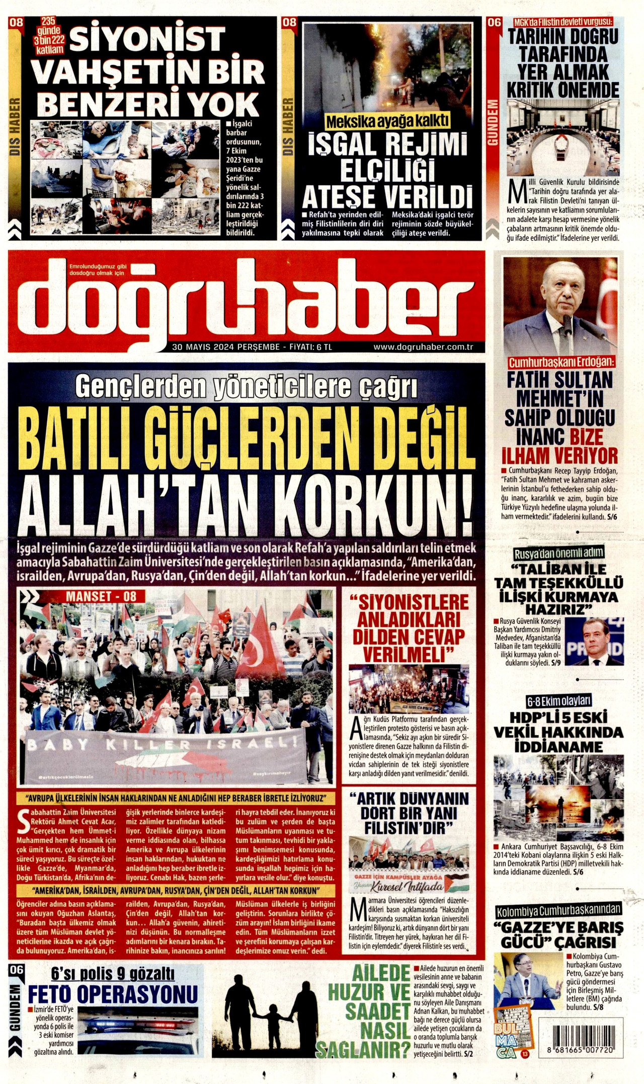 DOĞRU HABER gazetesinin 30 Mayıs 2024 tarihli birinci sayfası