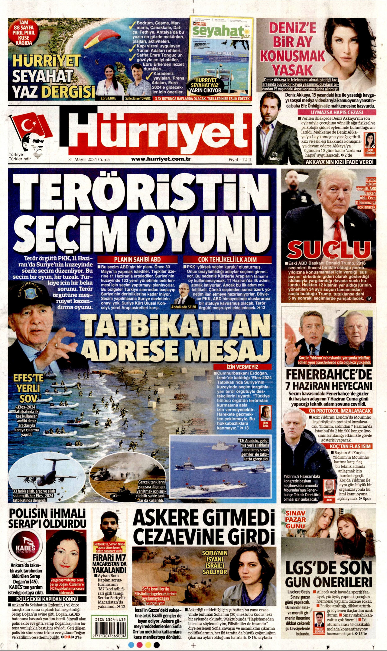 HÜRRİYET gazetesinin 31 Mayıs 2024 tarihli birinci sayfası