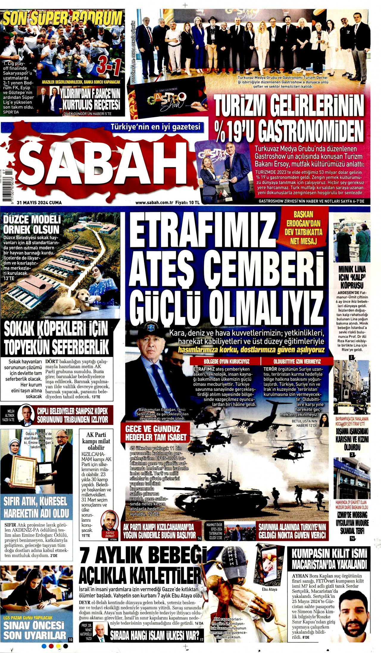 SABAH gazetesinin 31 Mayıs 2024 tarihli birinci sayfası