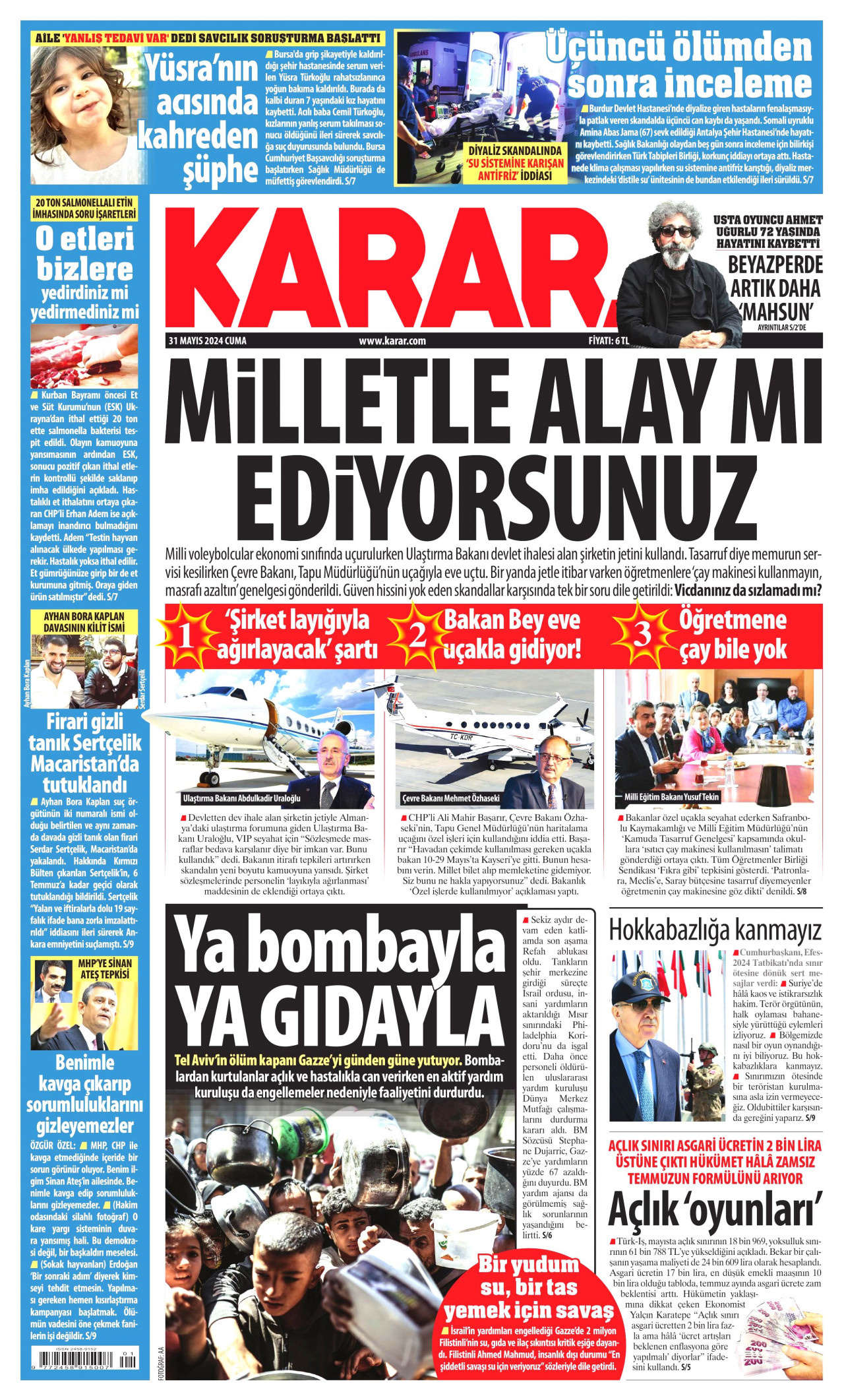 KARAR gazetesinin 31 Mayıs 2024 tarihli birinci sayfası