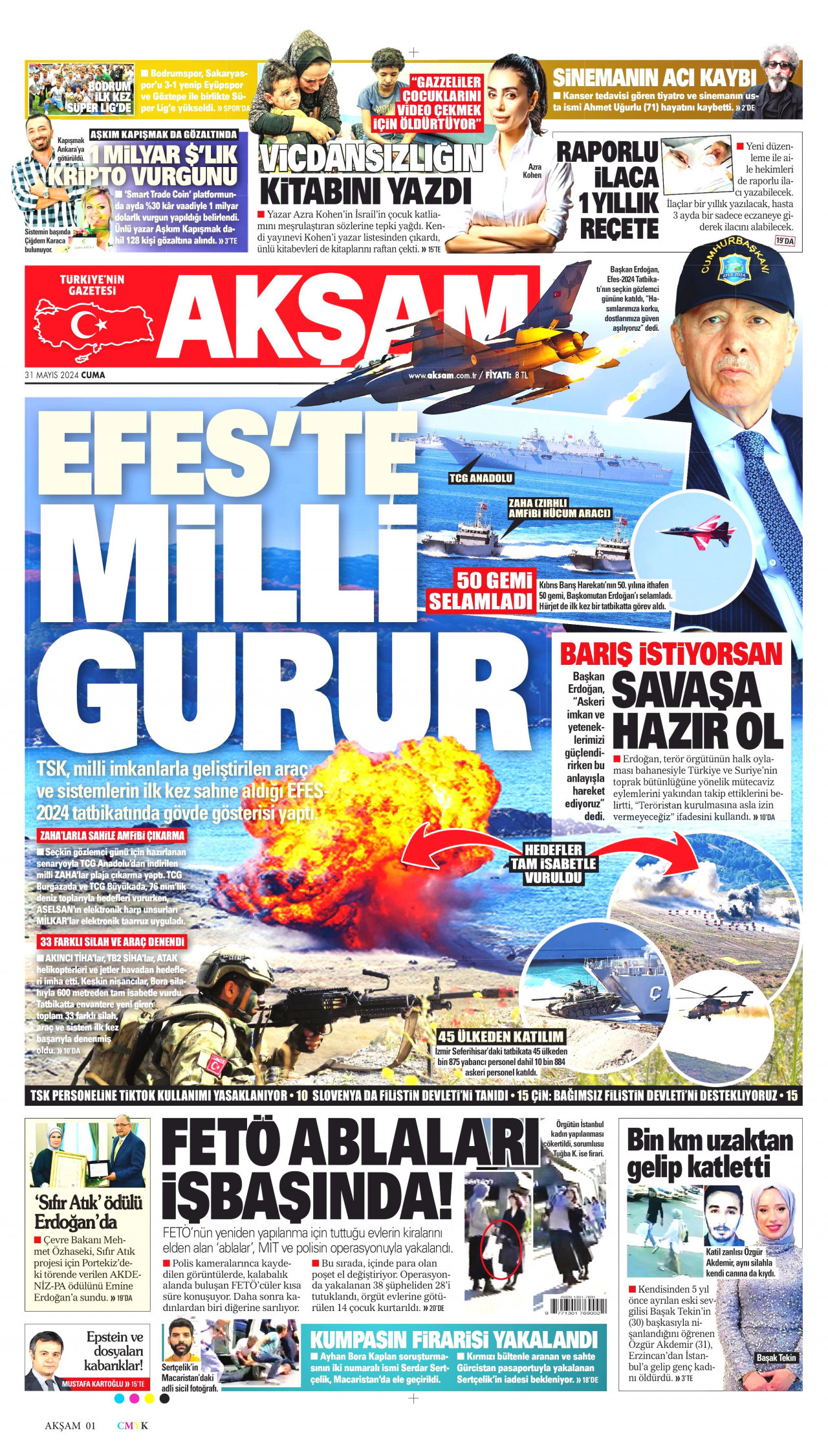 AKŞAM gazetesinin 31 Mayıs 2024 tarihli birinci sayfası