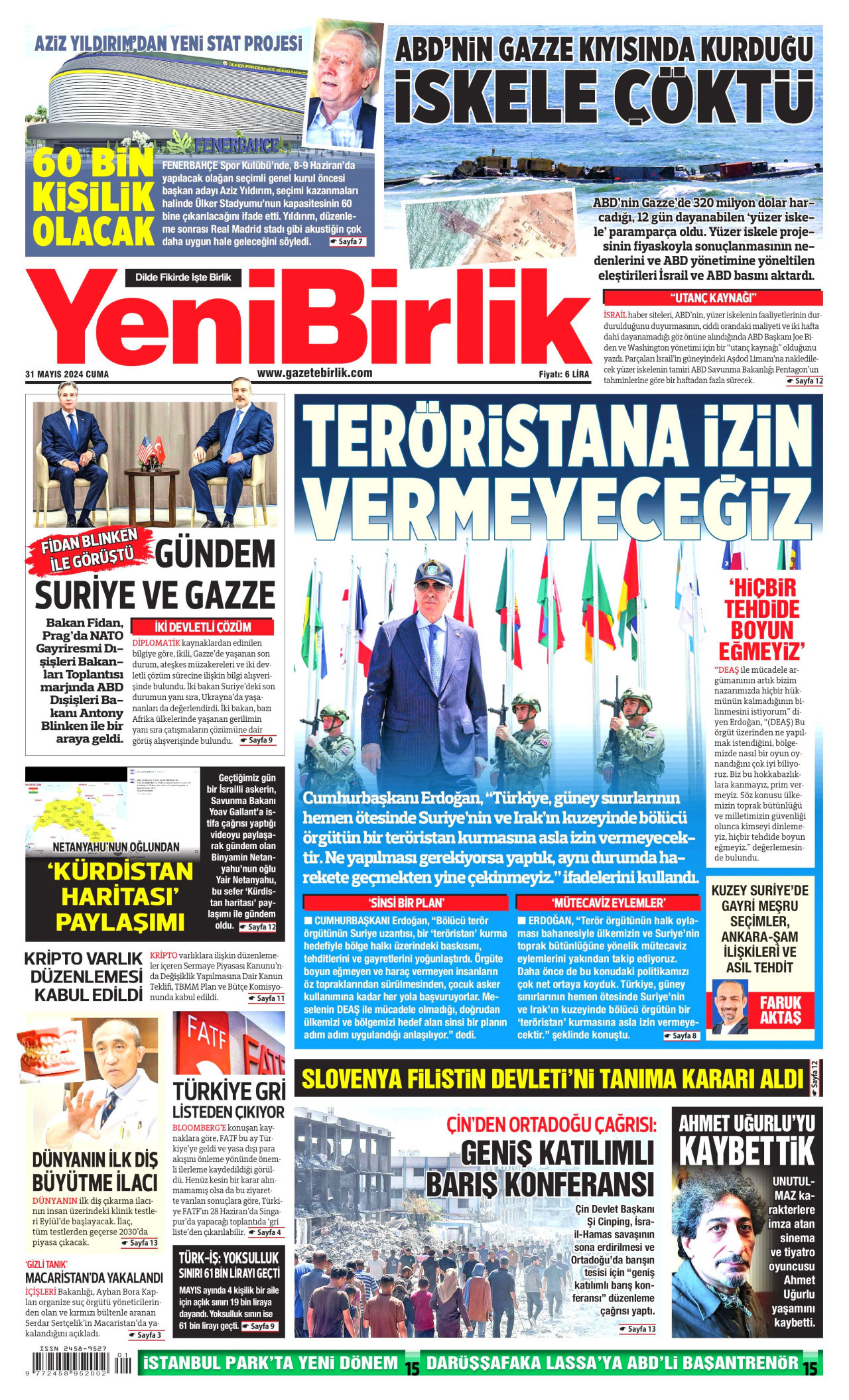 YENİBİRLİK gazetesinin 31 Mayıs 2024 tarihli birinci sayfası