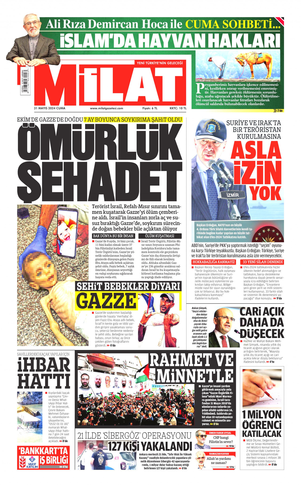 MİLAT gazetesinin 31 Mayıs 2024 tarihli birinci sayfası