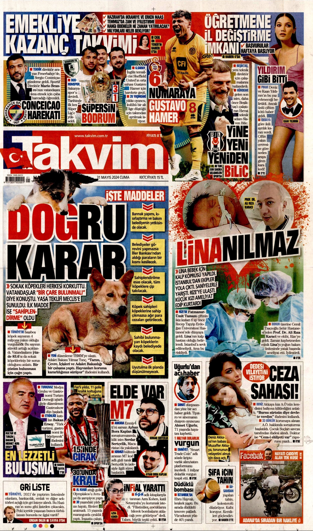 TAKVİM gazetesinin 31 Mayıs 2024 tarihli birinci sayfası