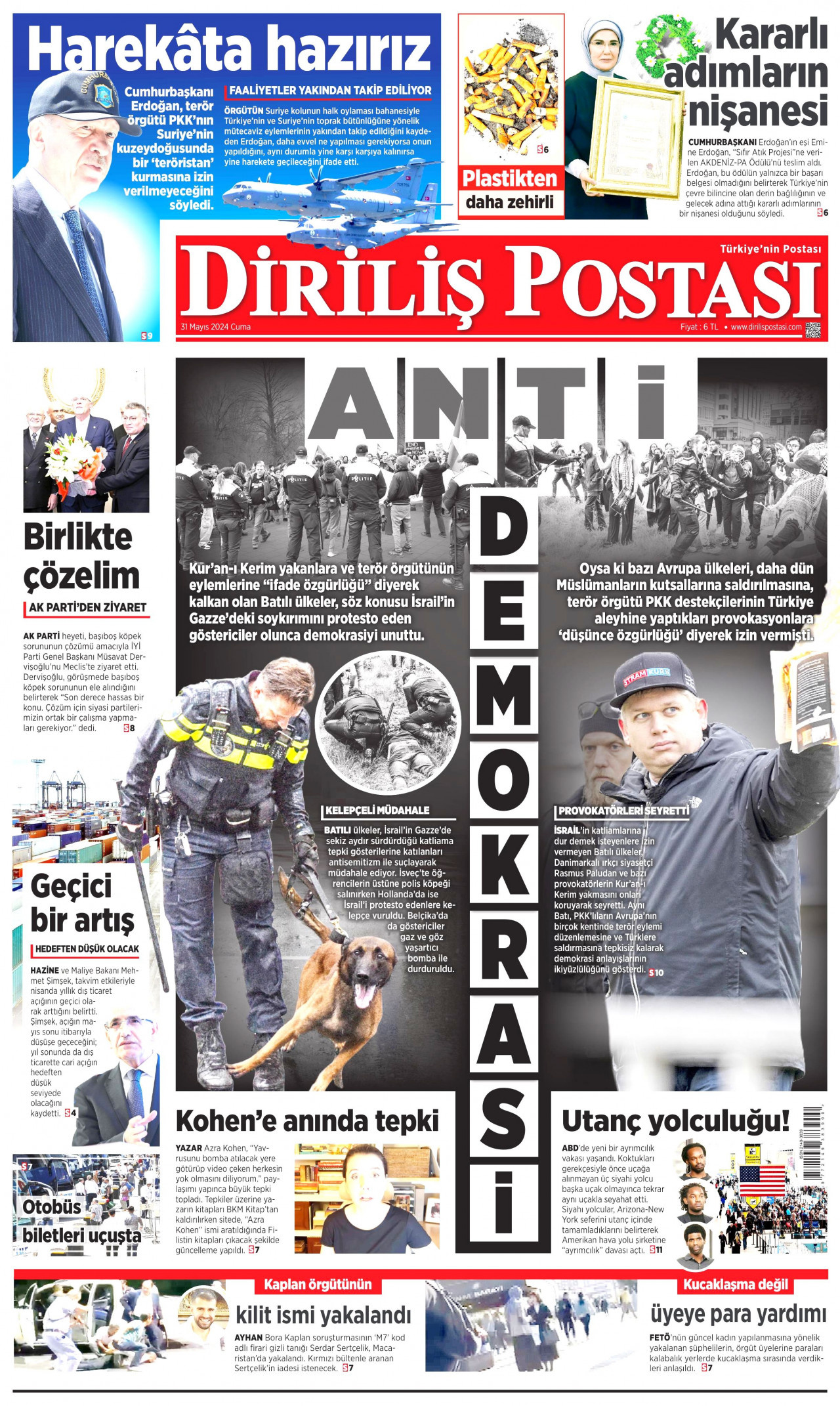 DİRİLİŞ POSTASI gazetesinin 31 Mayıs 2024 tarihli birinci sayfası