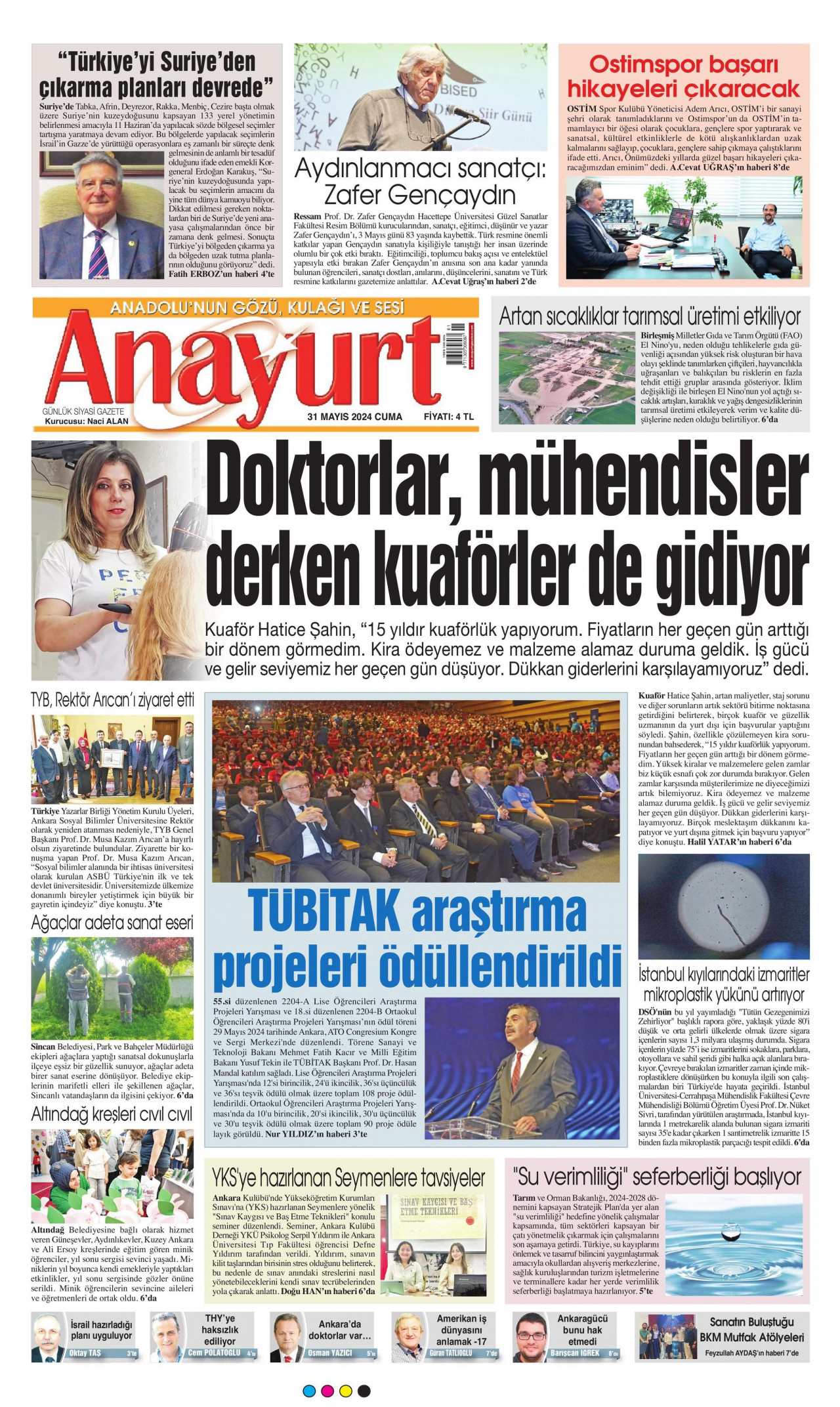 ANAYURT gazetesinin 31 Mayıs 2024 tarihli birinci sayfası