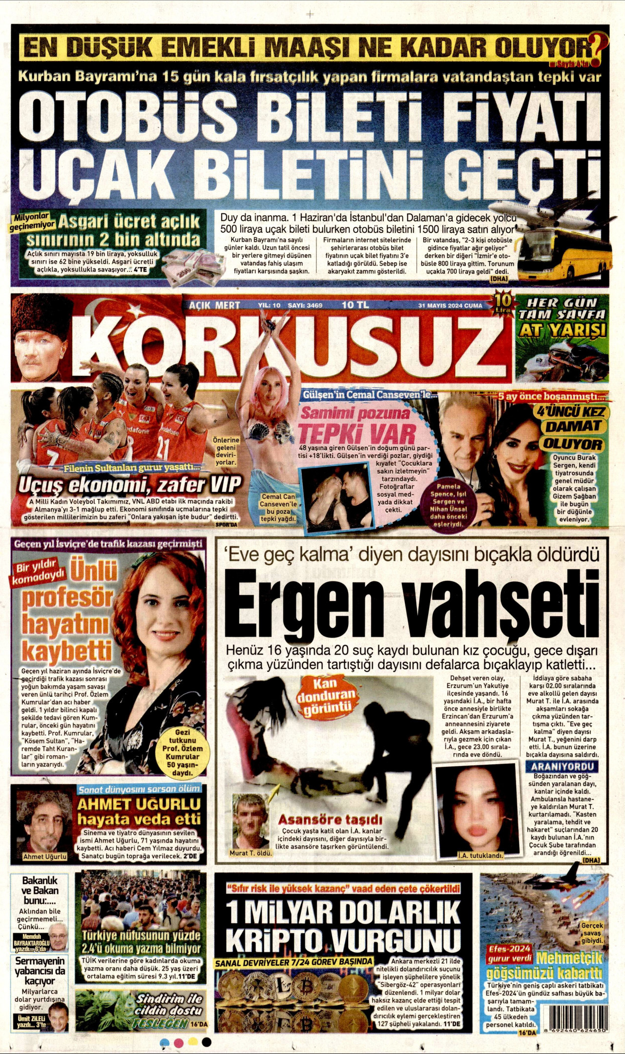 KORKUSUZ gazetesinin 31 Mayıs 2024 tarihli birinci sayfası