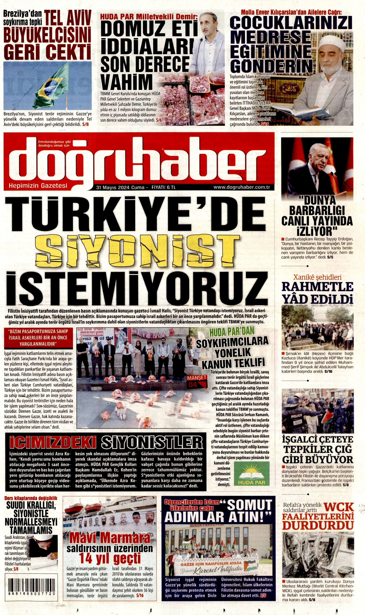 DOĞRU HABER gazetesinin 31 Mayıs 2024 tarihli birinci sayfası