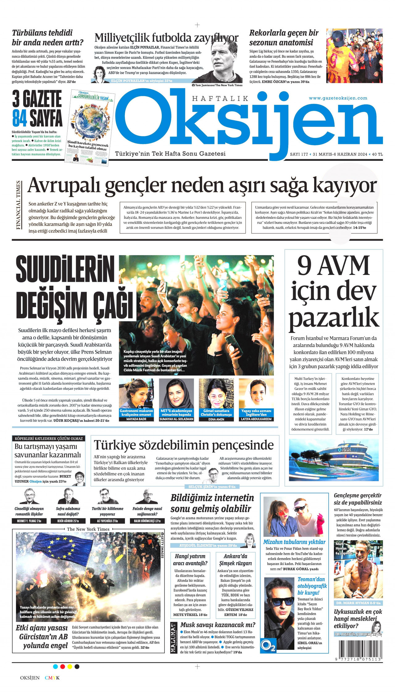 OKSİJEN gazetesinin 31 Mayıs 2024 tarihli birinci sayfası
