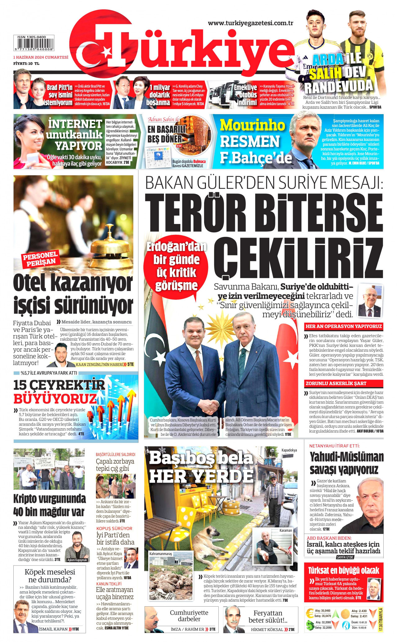 TÜRKİYE GAZETESİ gazetesinin 1 Haziran 2024 tarihli birinci sayfası