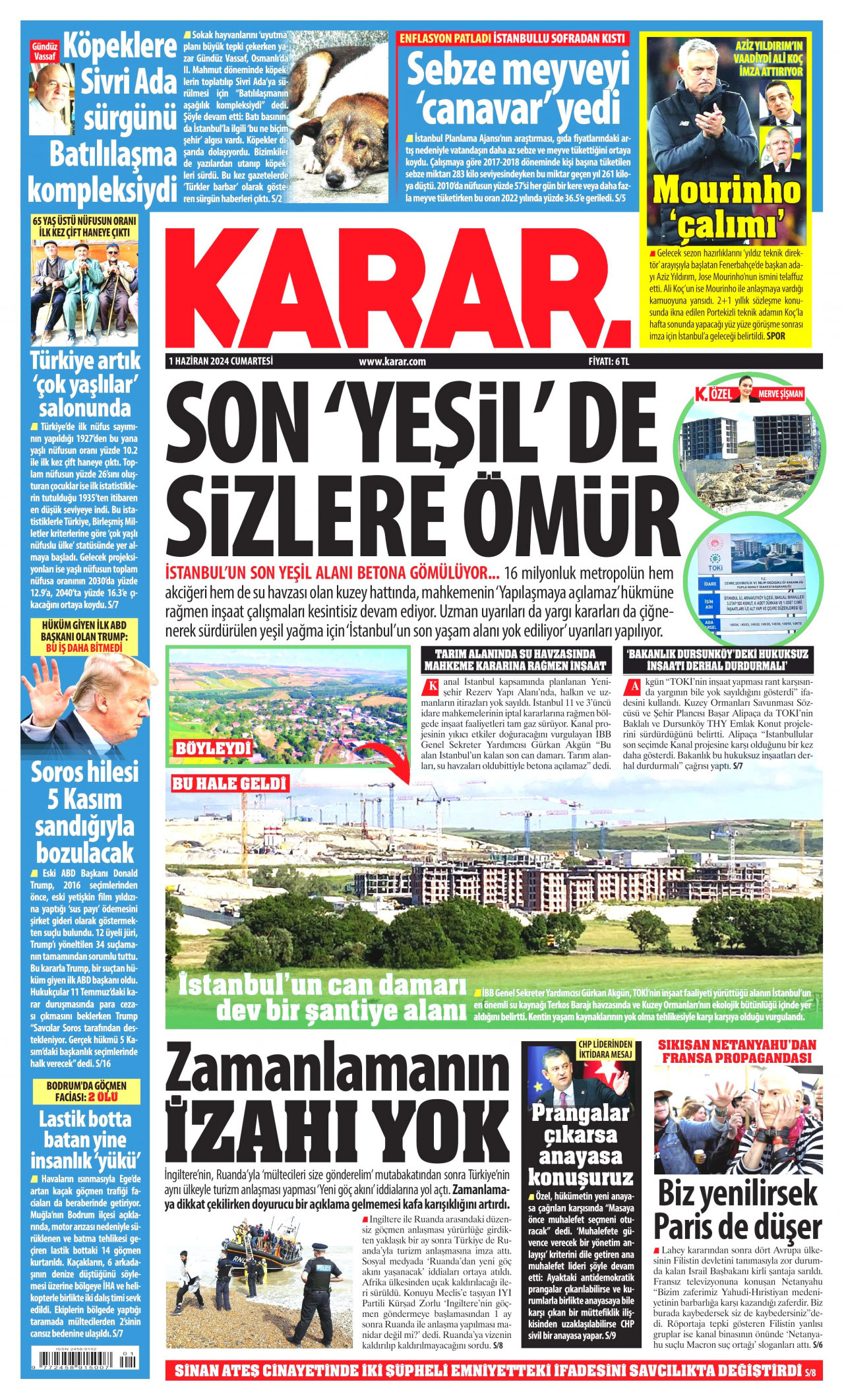 KARAR gazetesinin 1 Haziran 2024 tarihli birinci sayfası