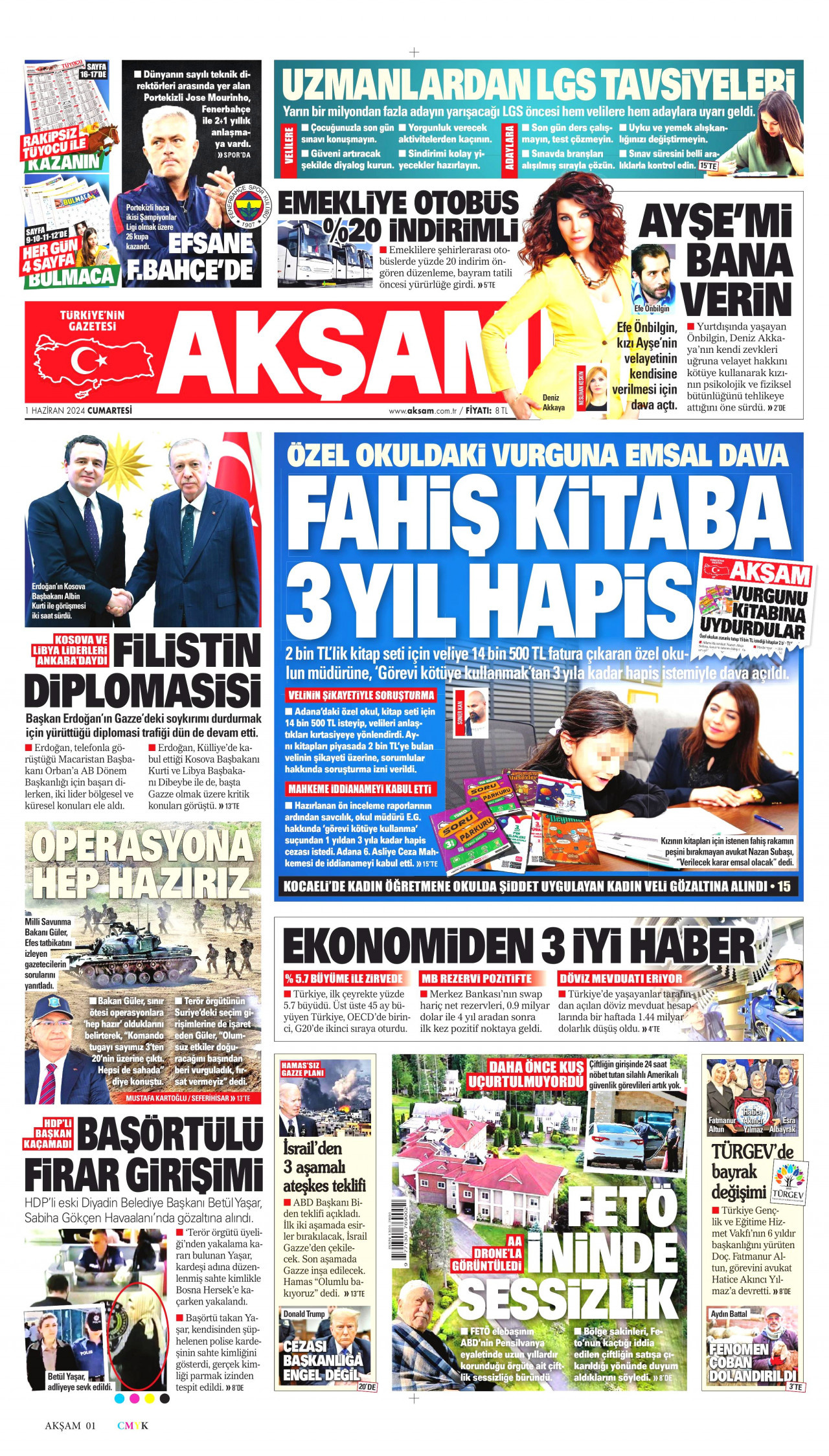 AKŞAM gazetesinin 1 Haziran 2024 tarihli birinci sayfası