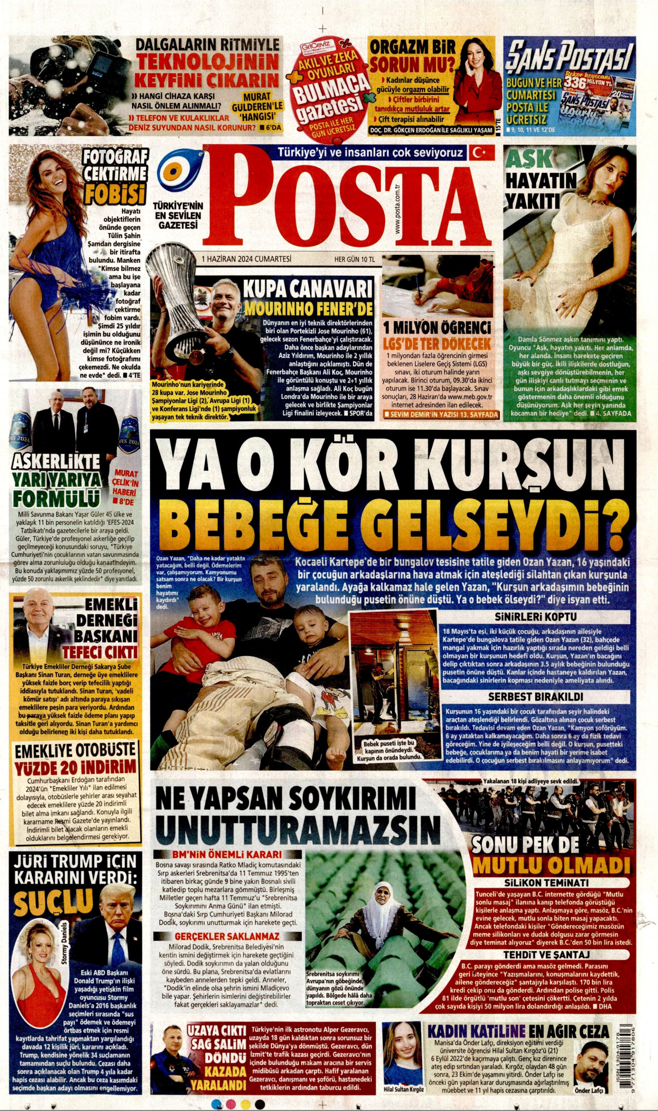 POSTA gazetesinin 1 Haziran 2024 tarihli birinci sayfası
