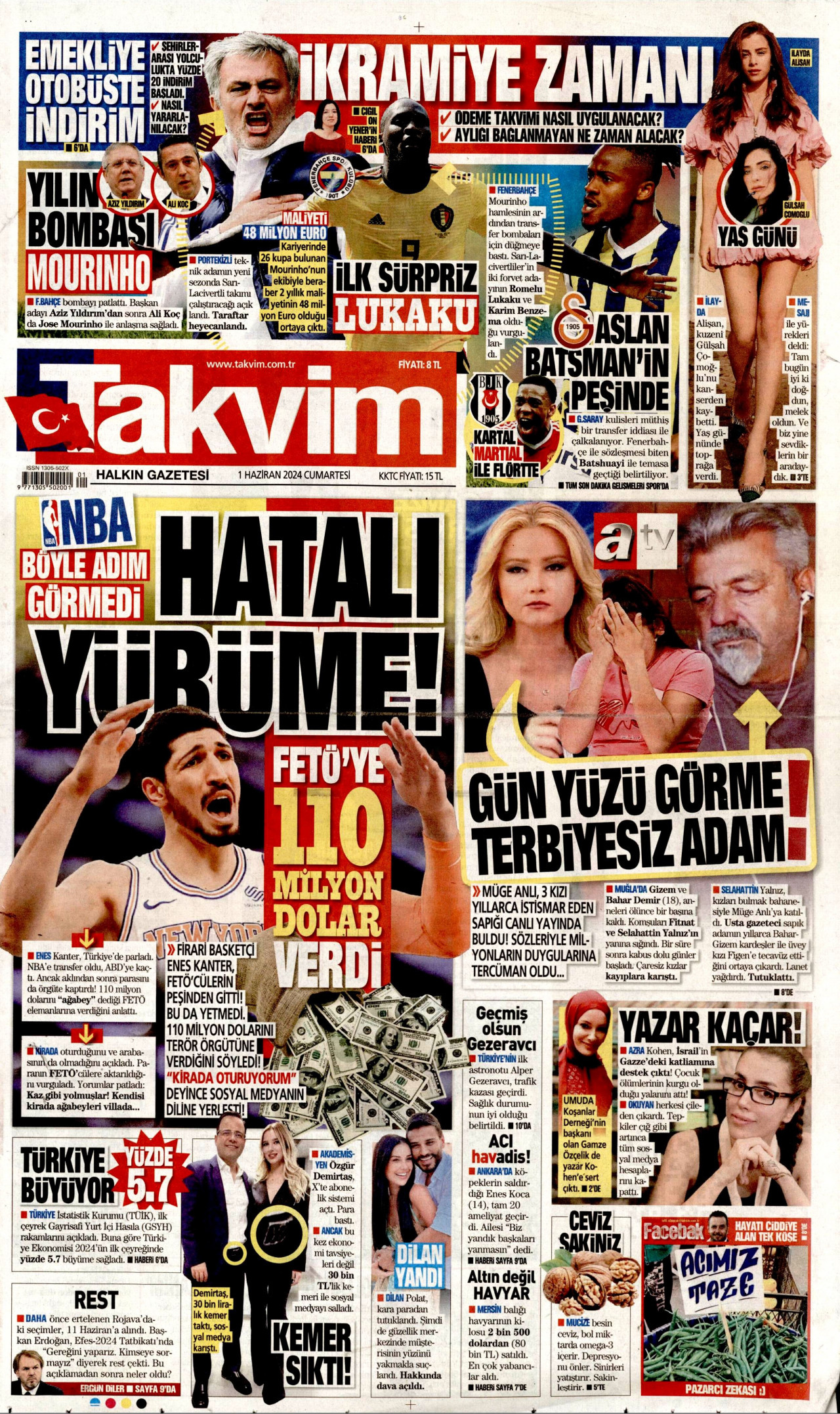 TAKVİM gazetesinin 1 Haziran 2024 tarihli birinci sayfası
