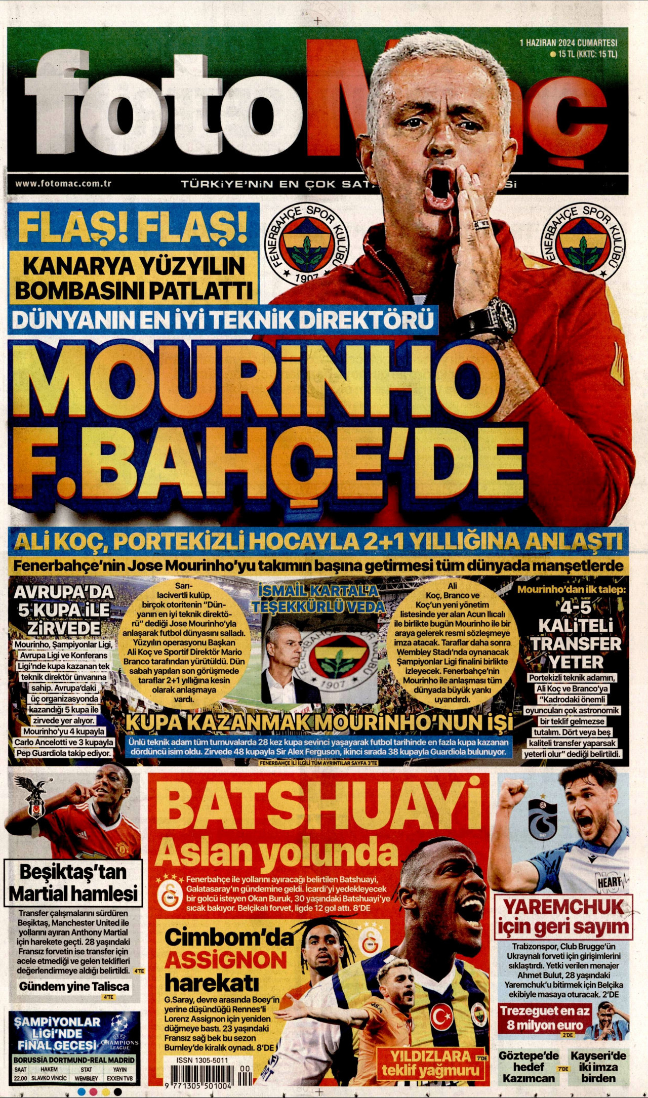 FOTOMAÇ gazetesinin 1 Haziran 2024 tarihli birinci sayfası