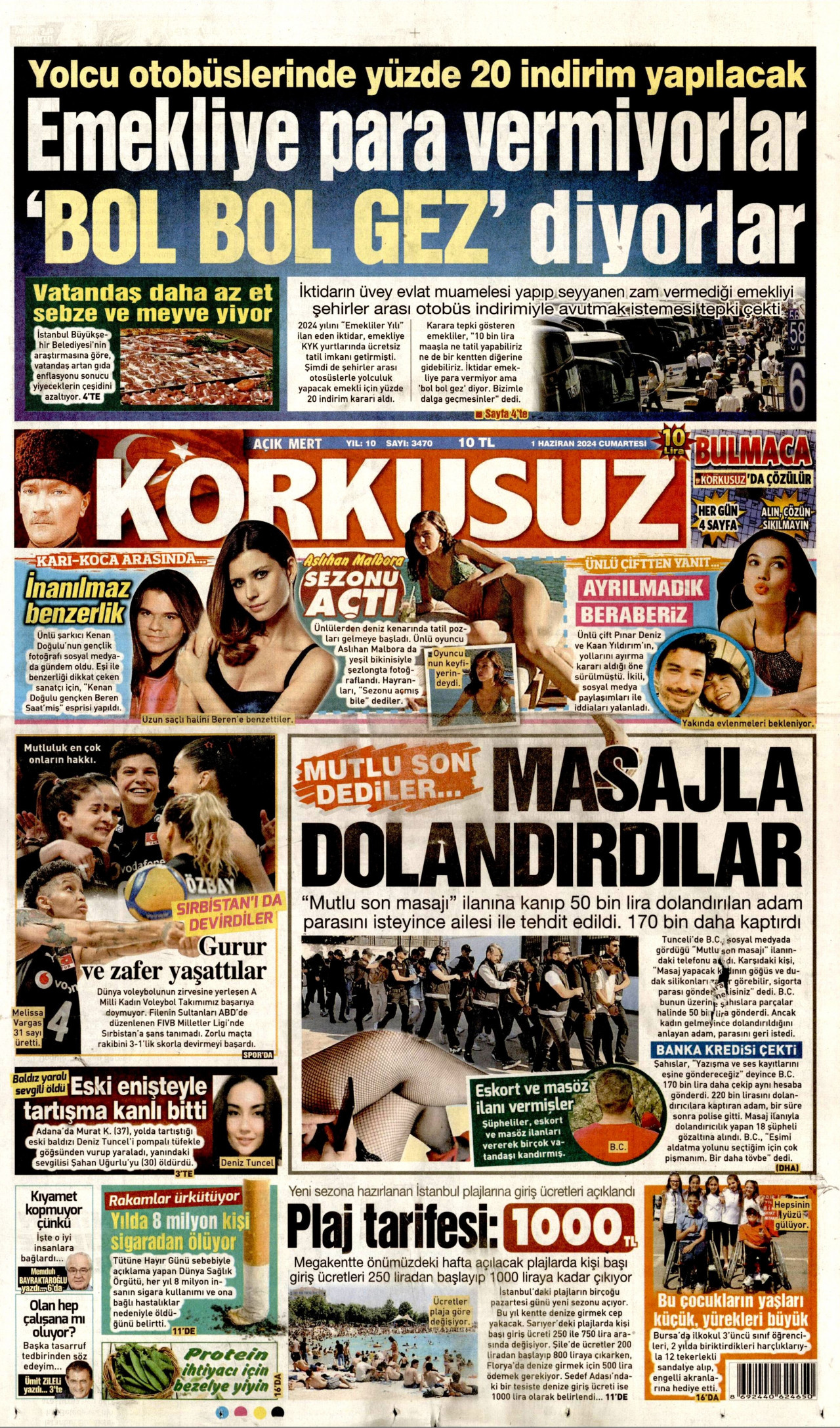 KORKUSUZ gazetesinin 1 Haziran 2024 tarihli birinci sayfası