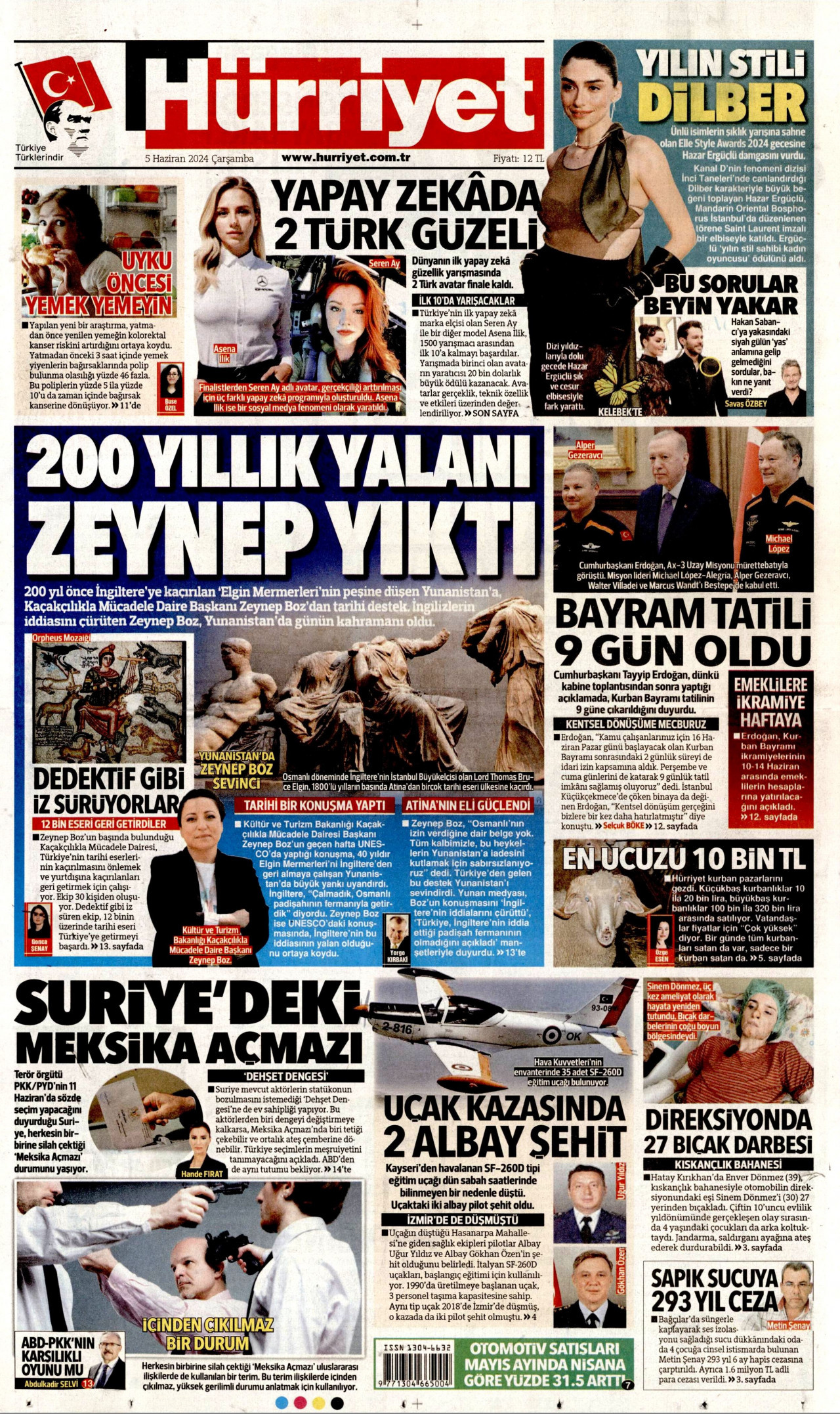 HÜRRİYET gazetesinin 5 Haziran 2024 tarihli birinci sayfası