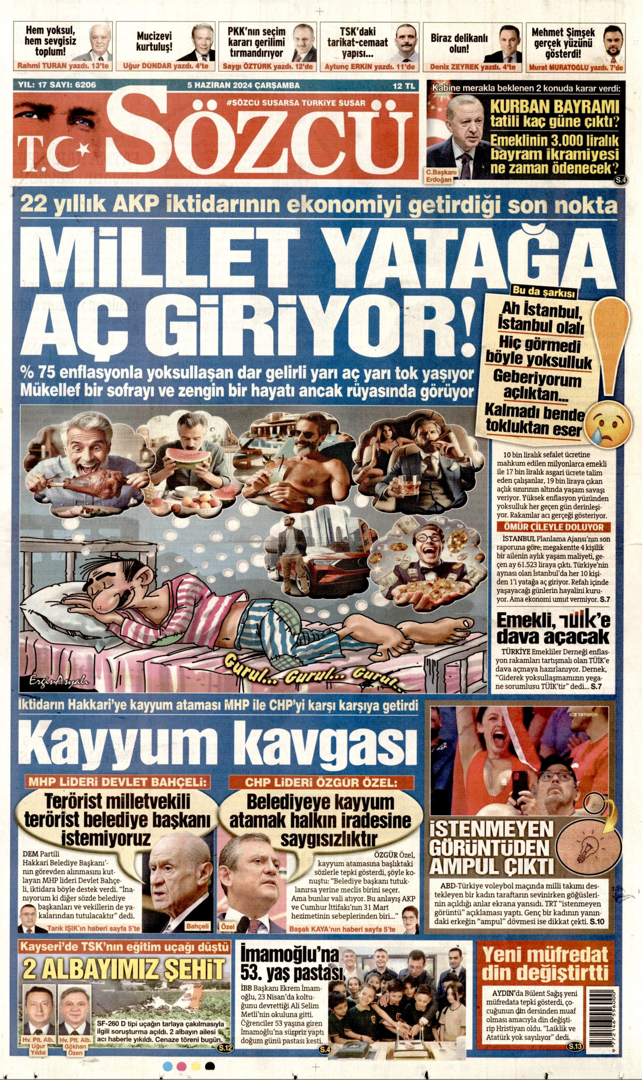 SÖZCÜ gazetesinin 5 Haziran 2024 tarihli birinci sayfası