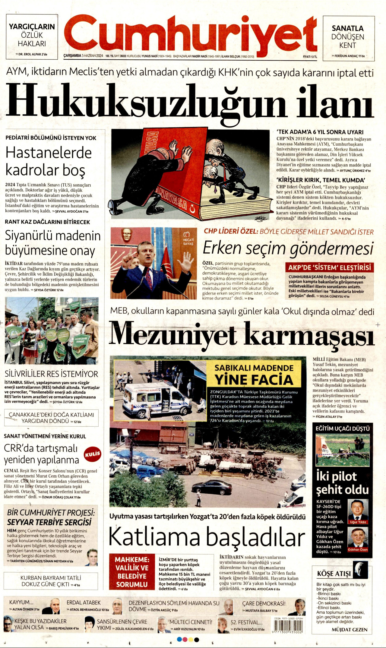 CUMHURİYET gazetesinin 5 Haziran 2024 tarihli birinci sayfası