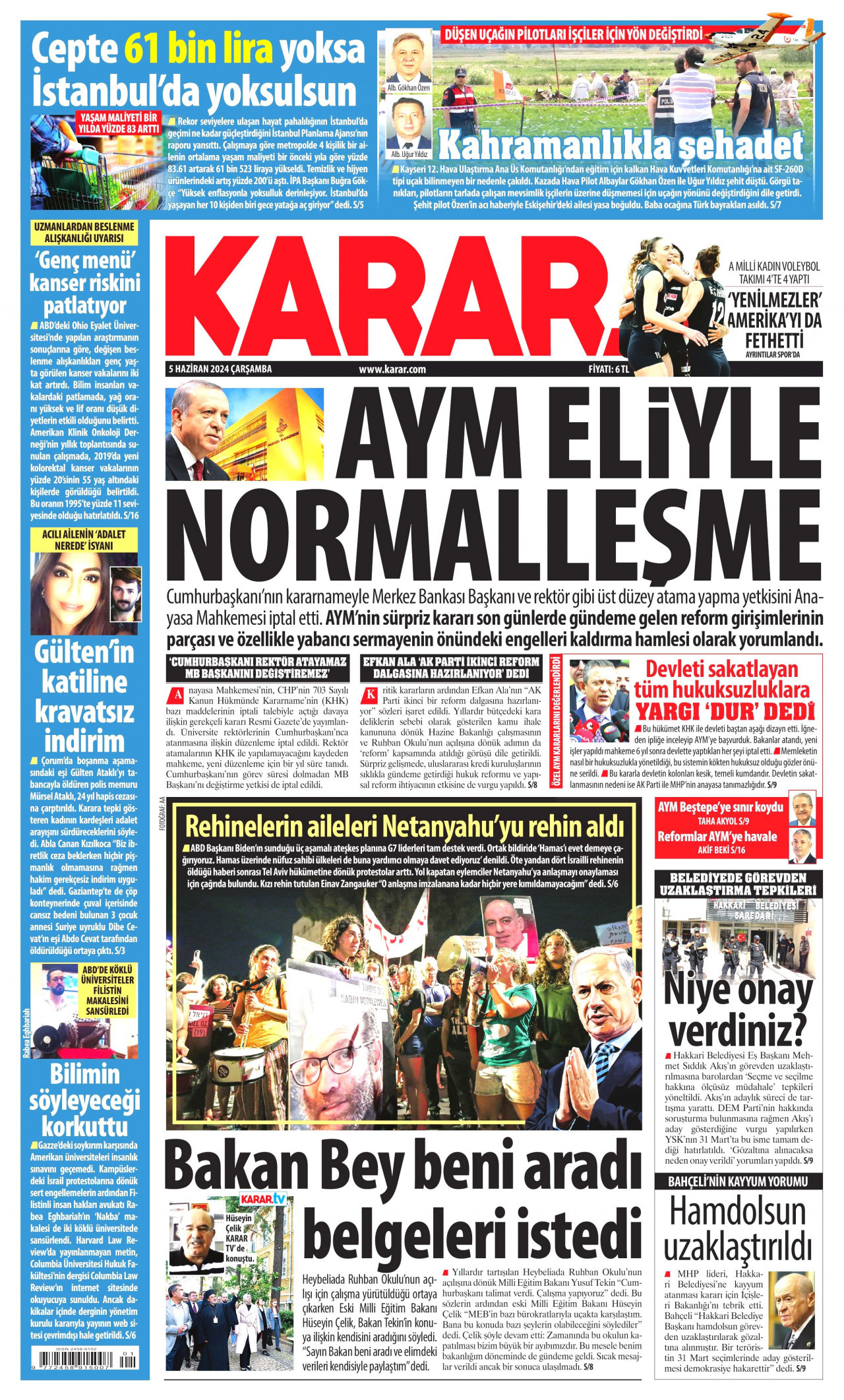 KARAR gazetesinin 5 Haziran 2024 tarihli birinci sayfası