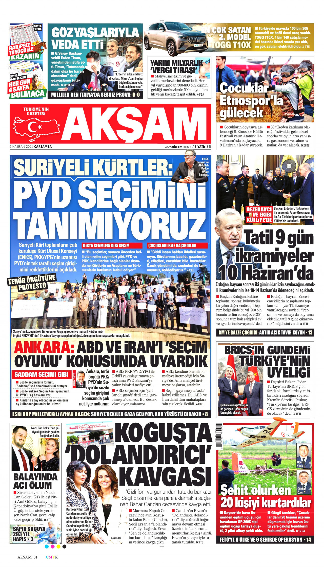 AKŞAM gazetesinin 5 Haziran 2024 tarihli birinci sayfası