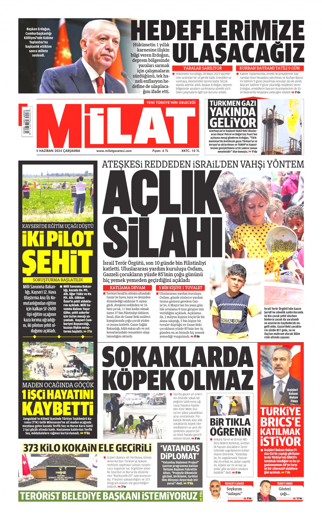 MİLAT gazetesinin 5 Haziran 2024 tarihli birinci sayfası