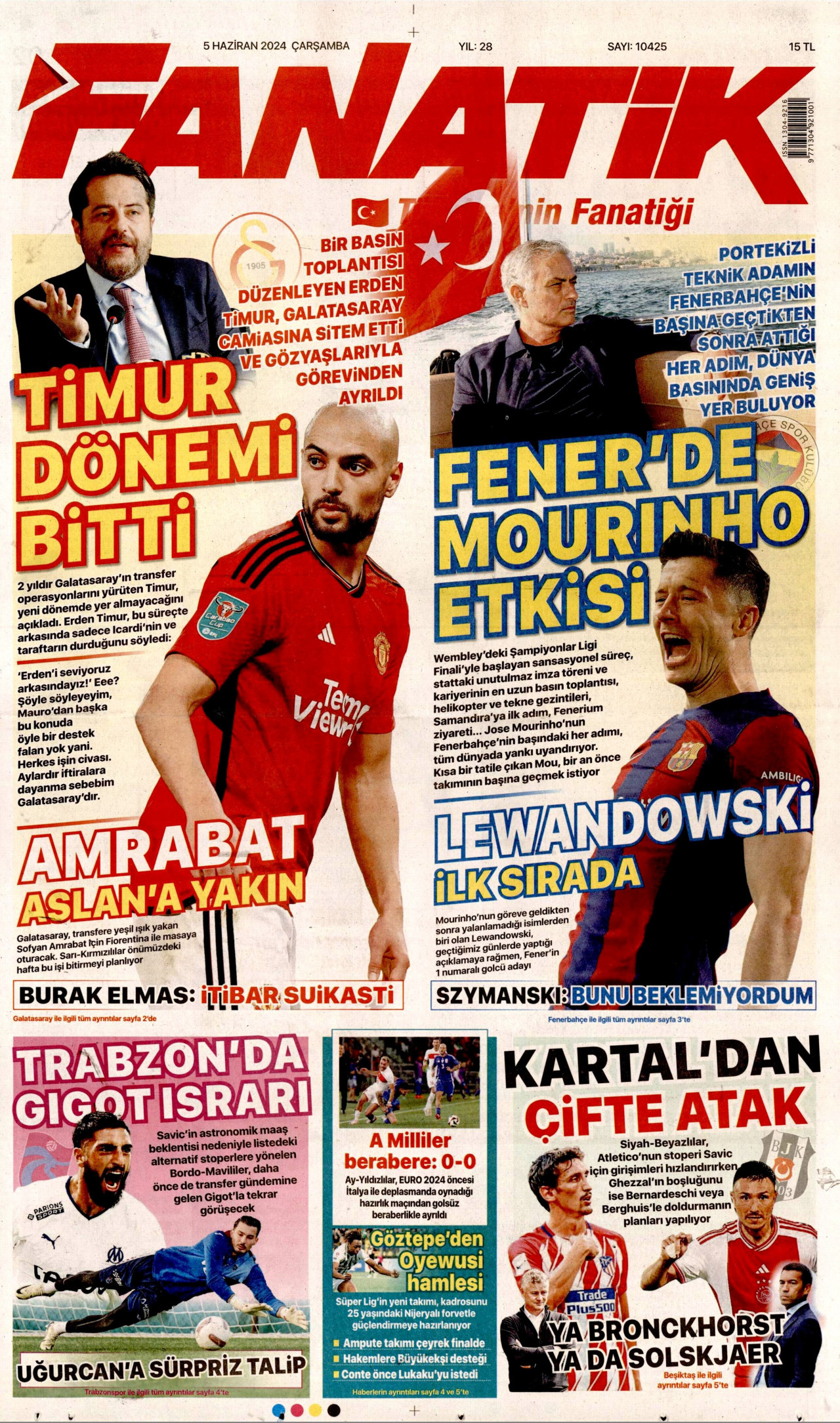 FANATİK gazetesinin 5 Haziran 2024 tarihli birinci sayfası