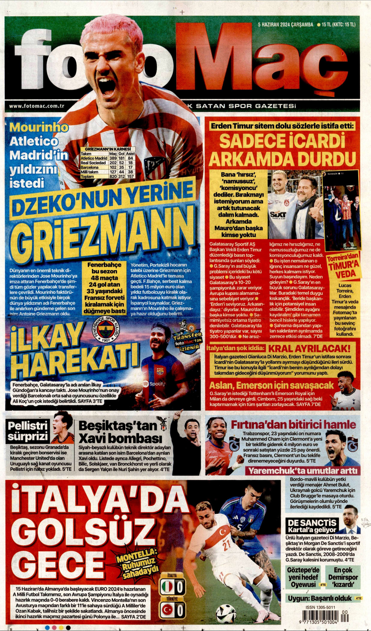 FOTOMAÇ gazetesinin 5 Haziran 2024 tarihli birinci sayfası