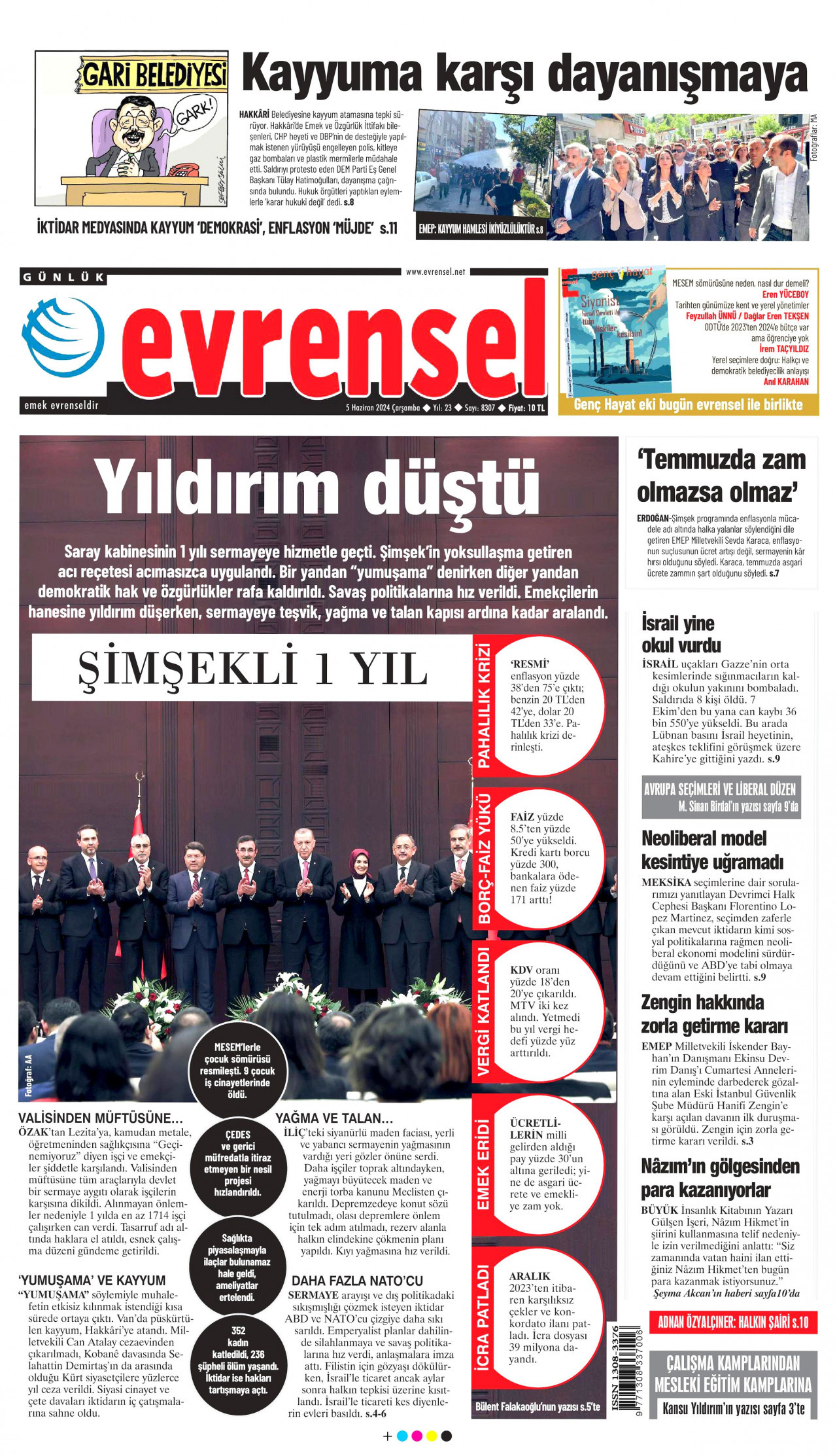 EVRENSEL gazetesinin 5 Haziran 2024 tarihli birinci sayfası