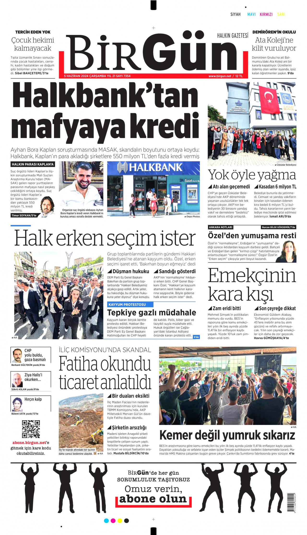 BİRGÜN gazetesinin 5 Haziran 2024 tarihli birinci sayfası