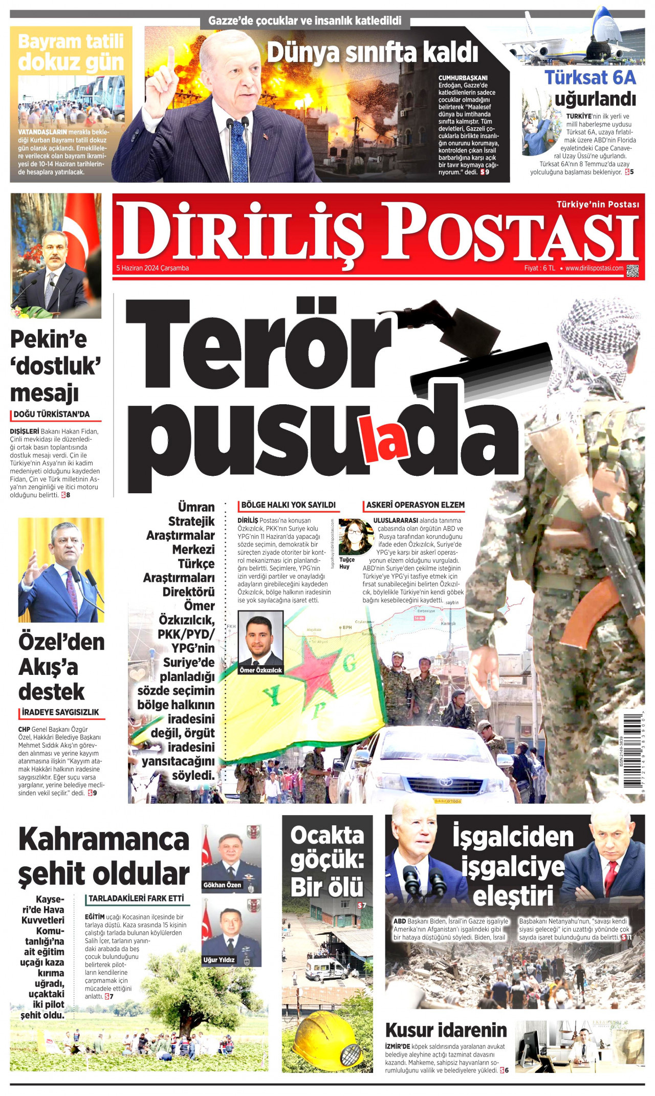 DİRİLİŞ POSTASI gazetesinin 5 Haziran 2024 tarihli birinci sayfası