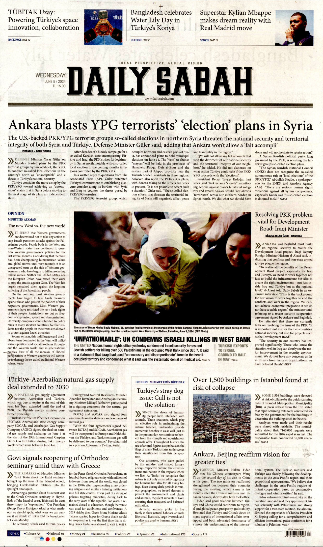 DAİLY SABAH gazetesinin 5 Haziran 2024 tarihli birinci sayfası