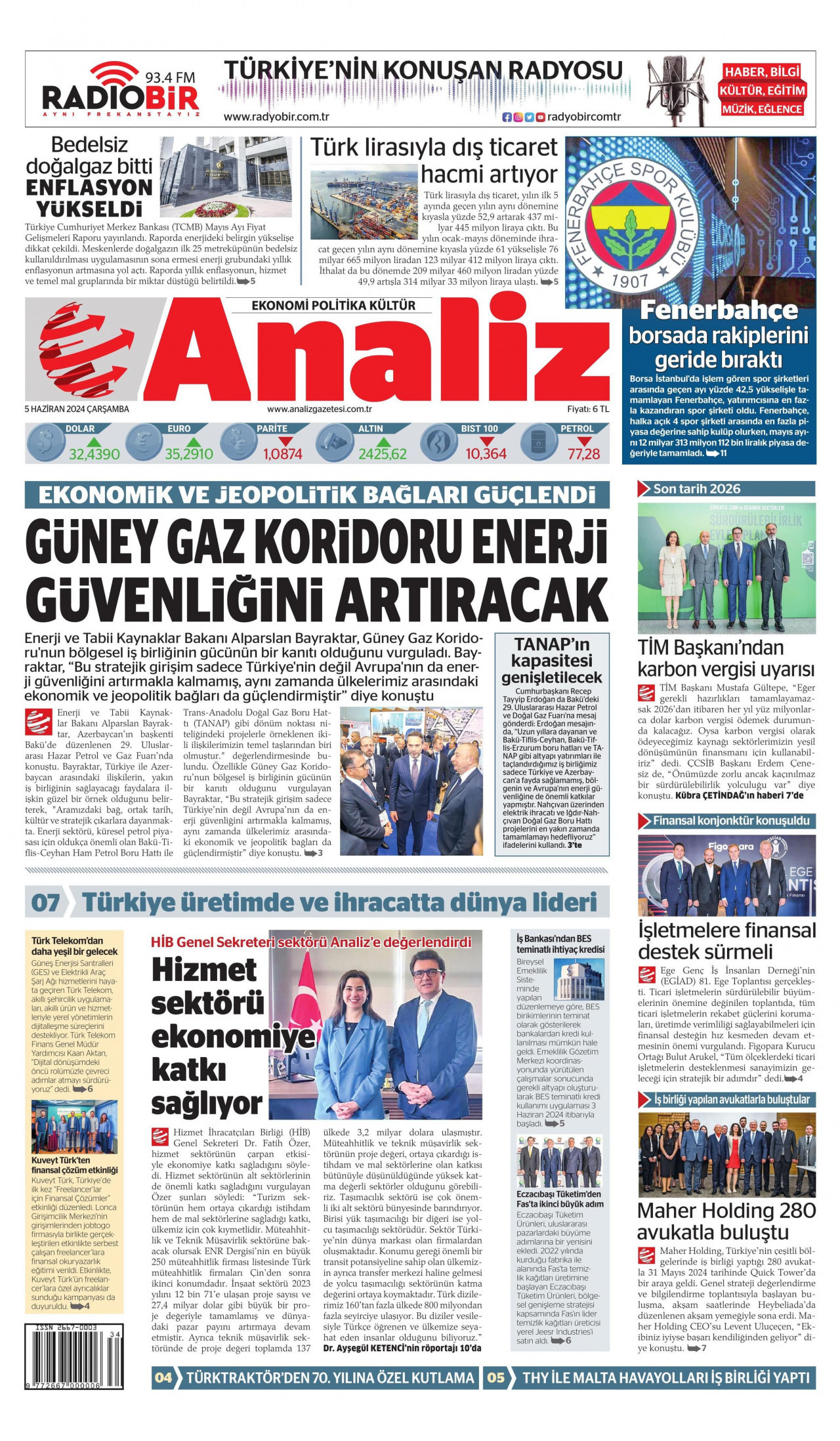 ANALİZ gazetesinin 5 Haziran 2024 tarihli birinci sayfası