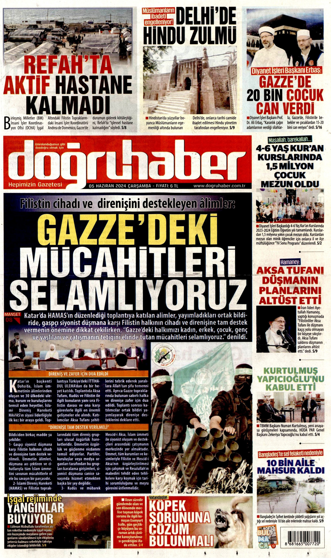 DOĞRU HABER gazetesinin 5 Haziran 2024 tarihli birinci sayfası