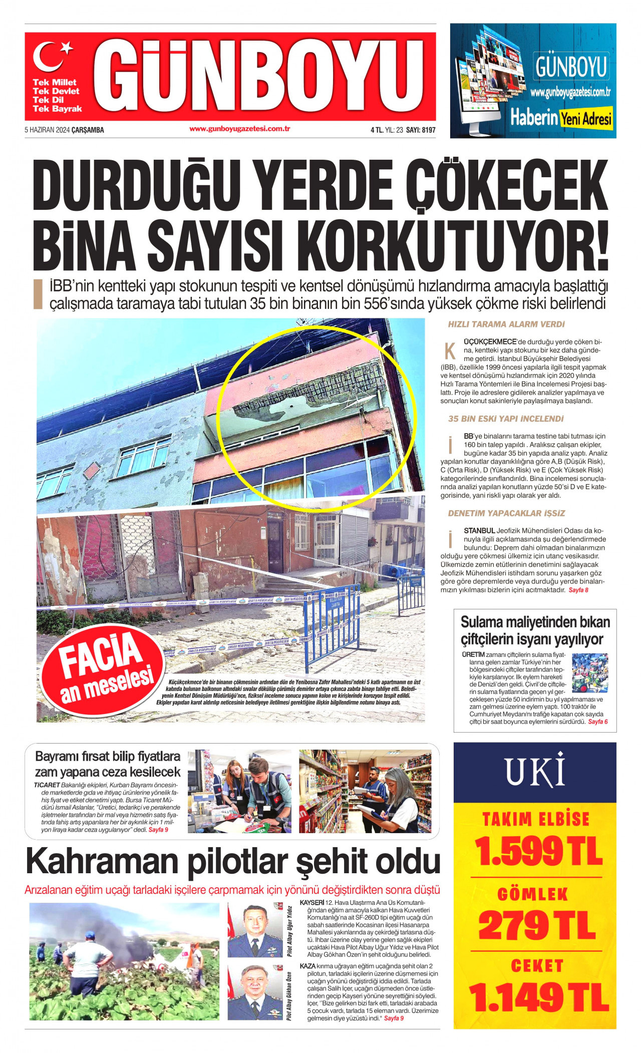 GÜNBOYU gazetesinin 5 Haziran 2024 tarihli birinci sayfası