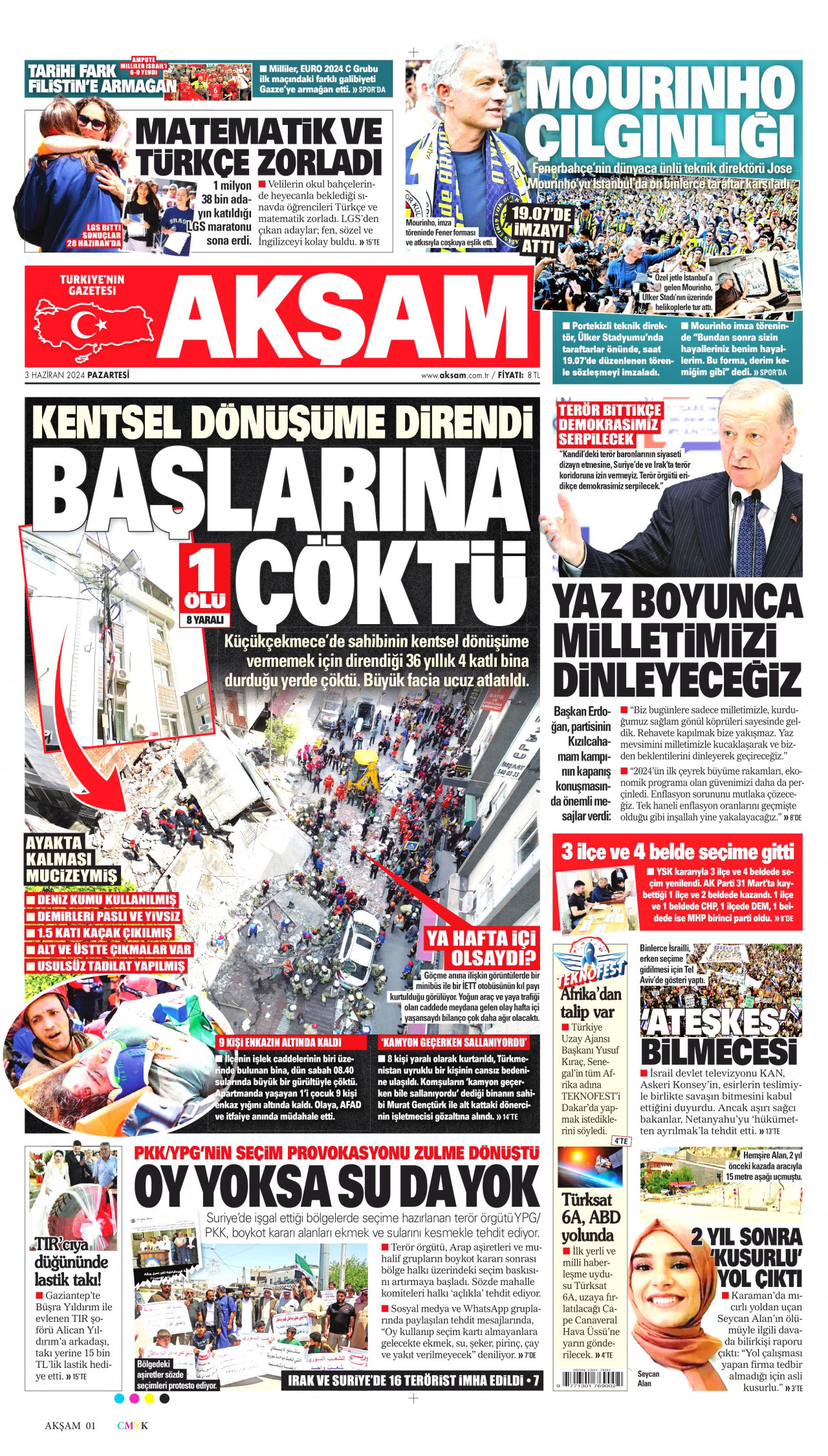 AKŞAM gazetesinin 3 Haziran 2024 tarihli birinci sayfası