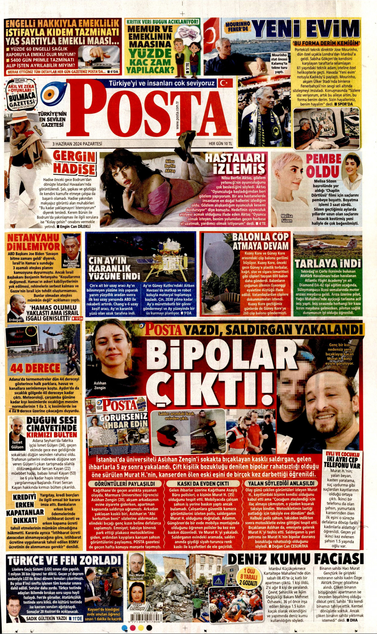 POSTA gazetesinin 3 Haziran 2024 tarihli birinci sayfası