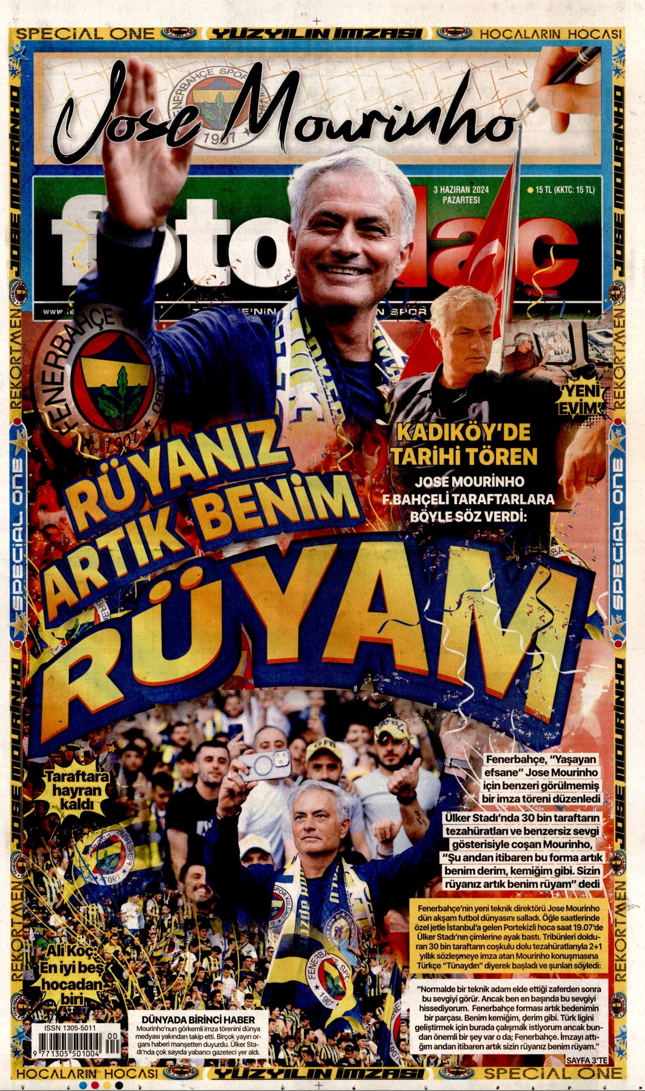 FOTOMAÇ gazetesinin 3 Haziran 2024 tarihli birinci sayfası