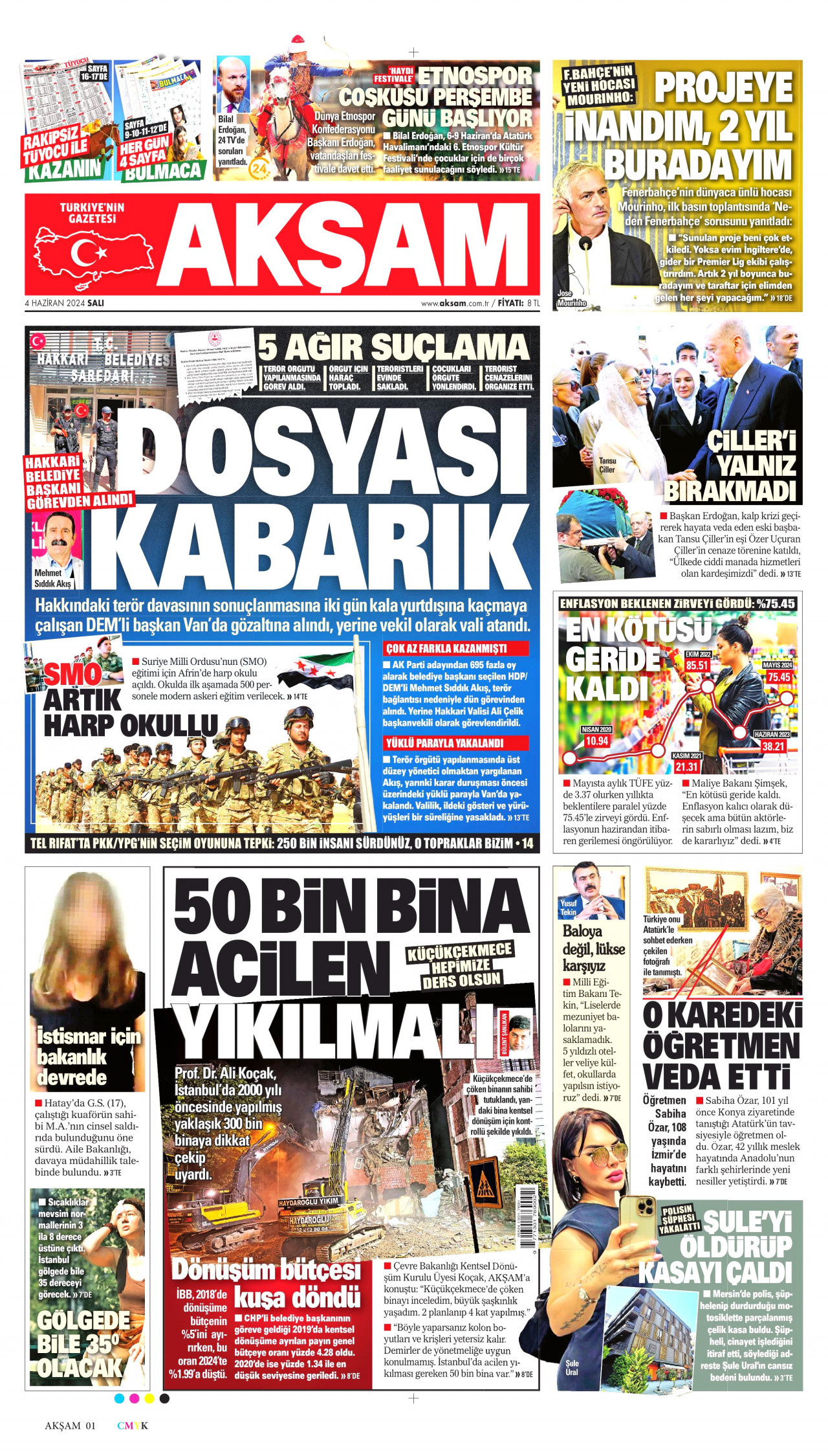 AKŞAM gazetesinin 4 Haziran 2024 tarihli birinci sayfası