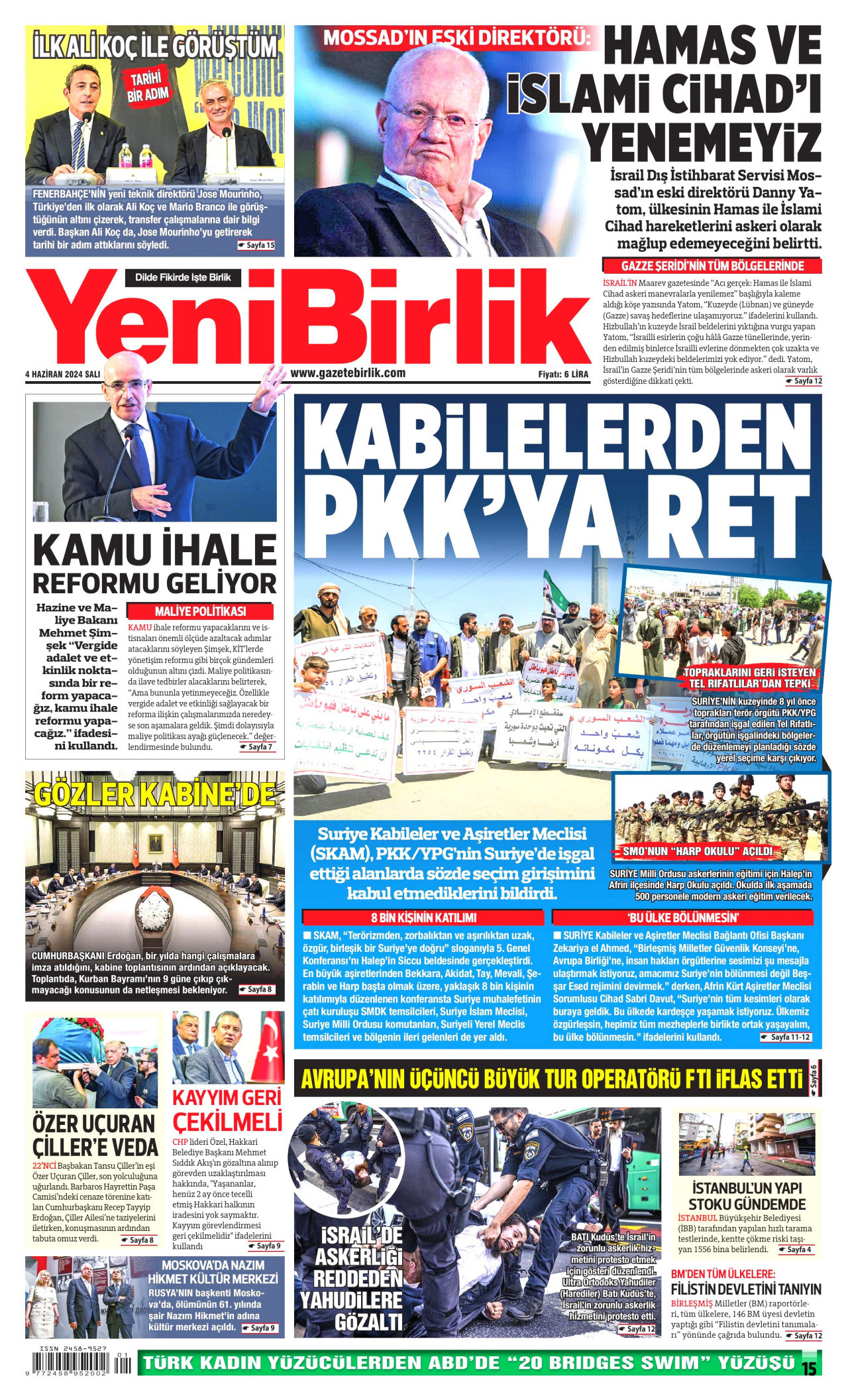 YENİBİRLİK gazetesinin 4 Haziran 2024 tarihli birinci sayfası