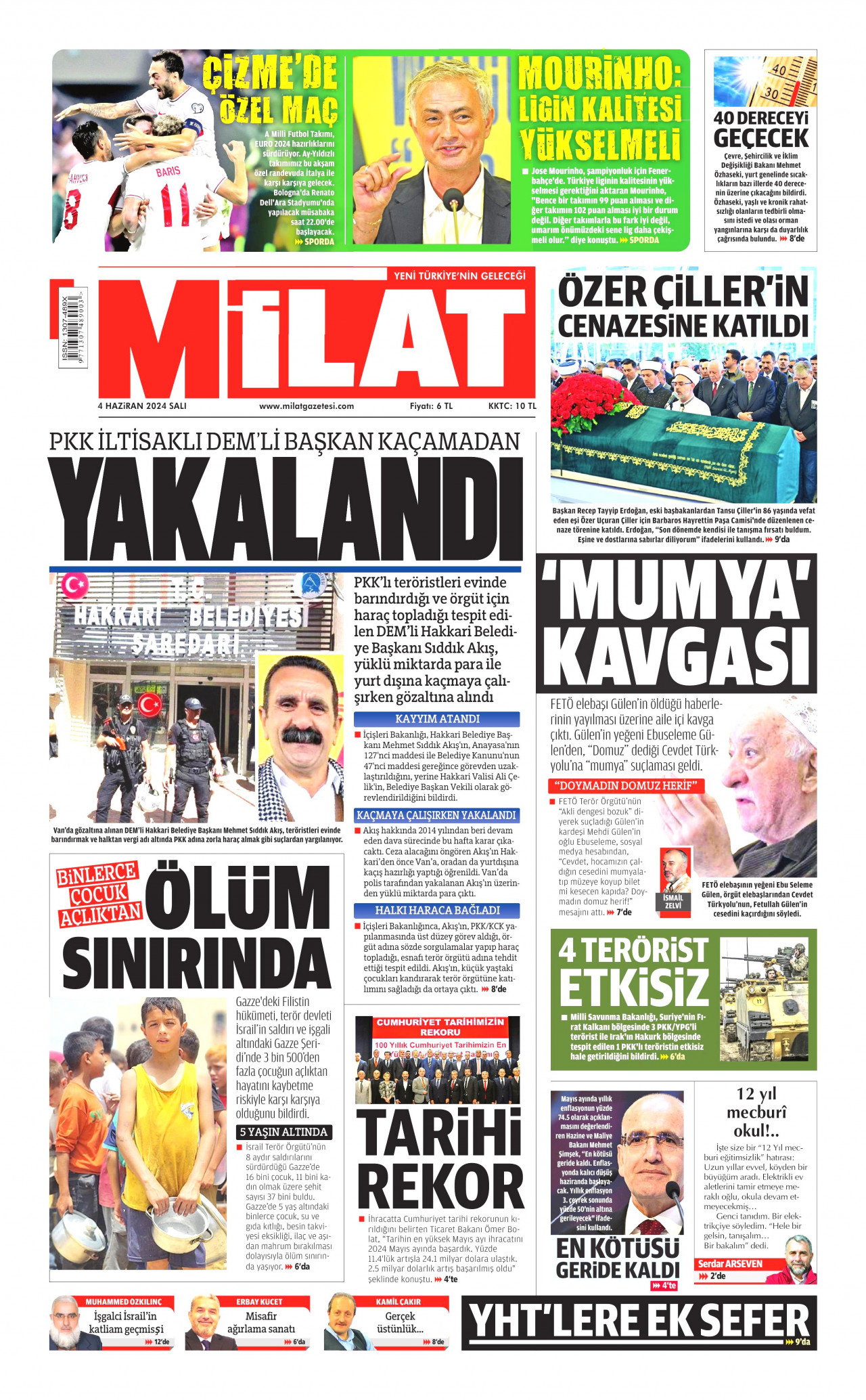 MİLAT gazetesinin 4 Haziran 2024 tarihli birinci sayfası