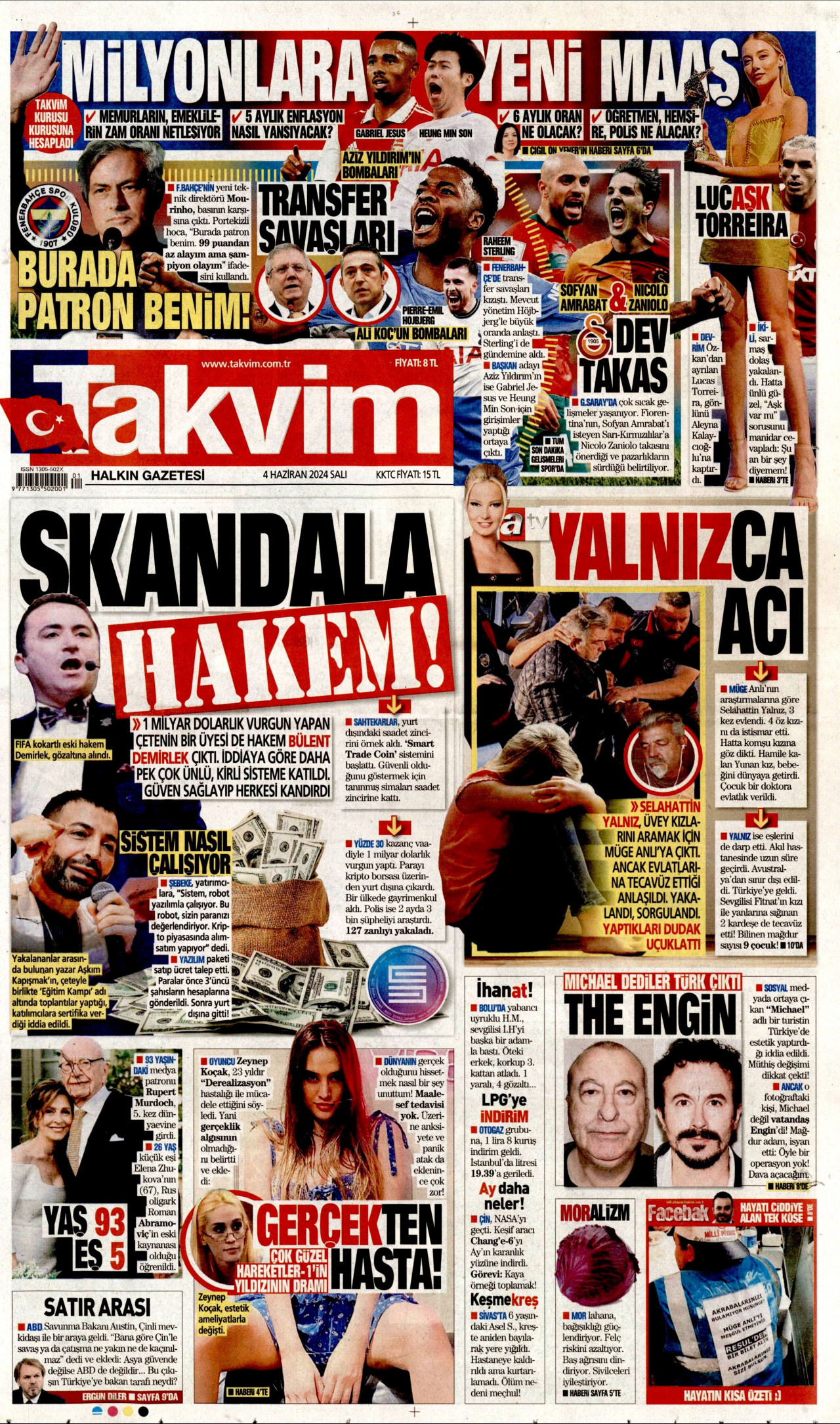 TAKVİM gazetesinin 4 Haziran 2024 tarihli birinci sayfası