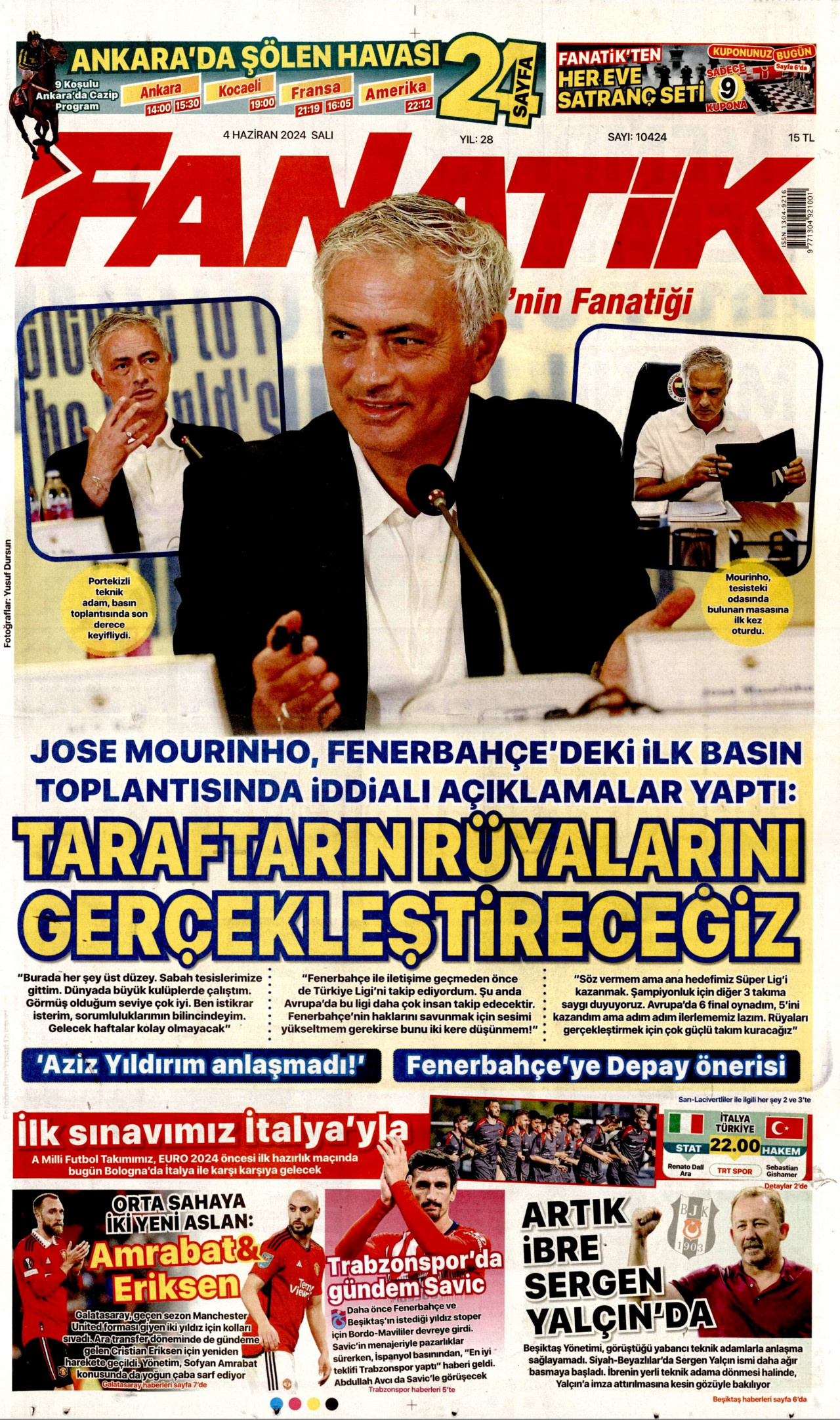 FANATİK gazetesinin 4 Haziran 2024 tarihli birinci sayfası