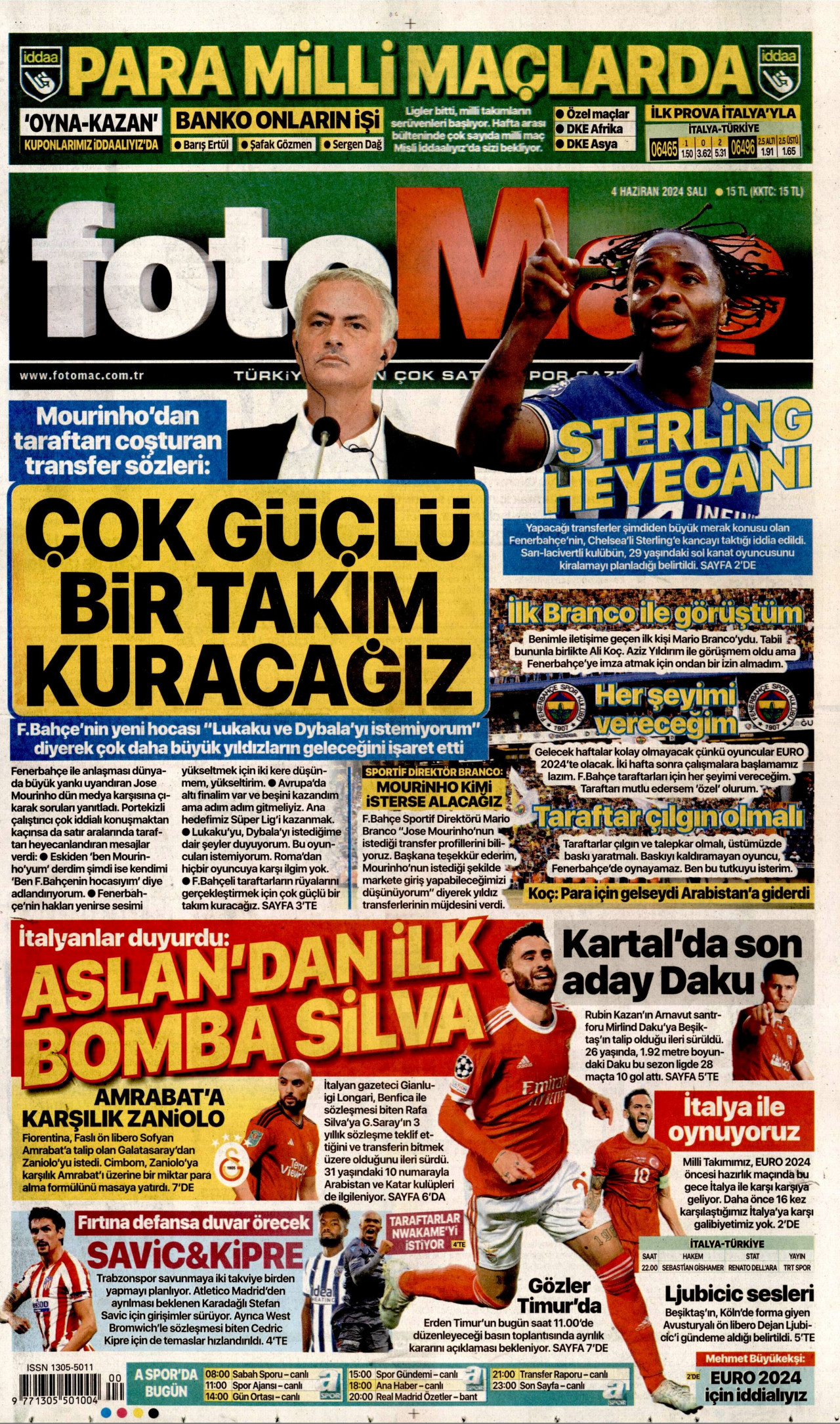 FOTOMAÇ gazetesinin 4 Haziran 2024 tarihli birinci sayfası