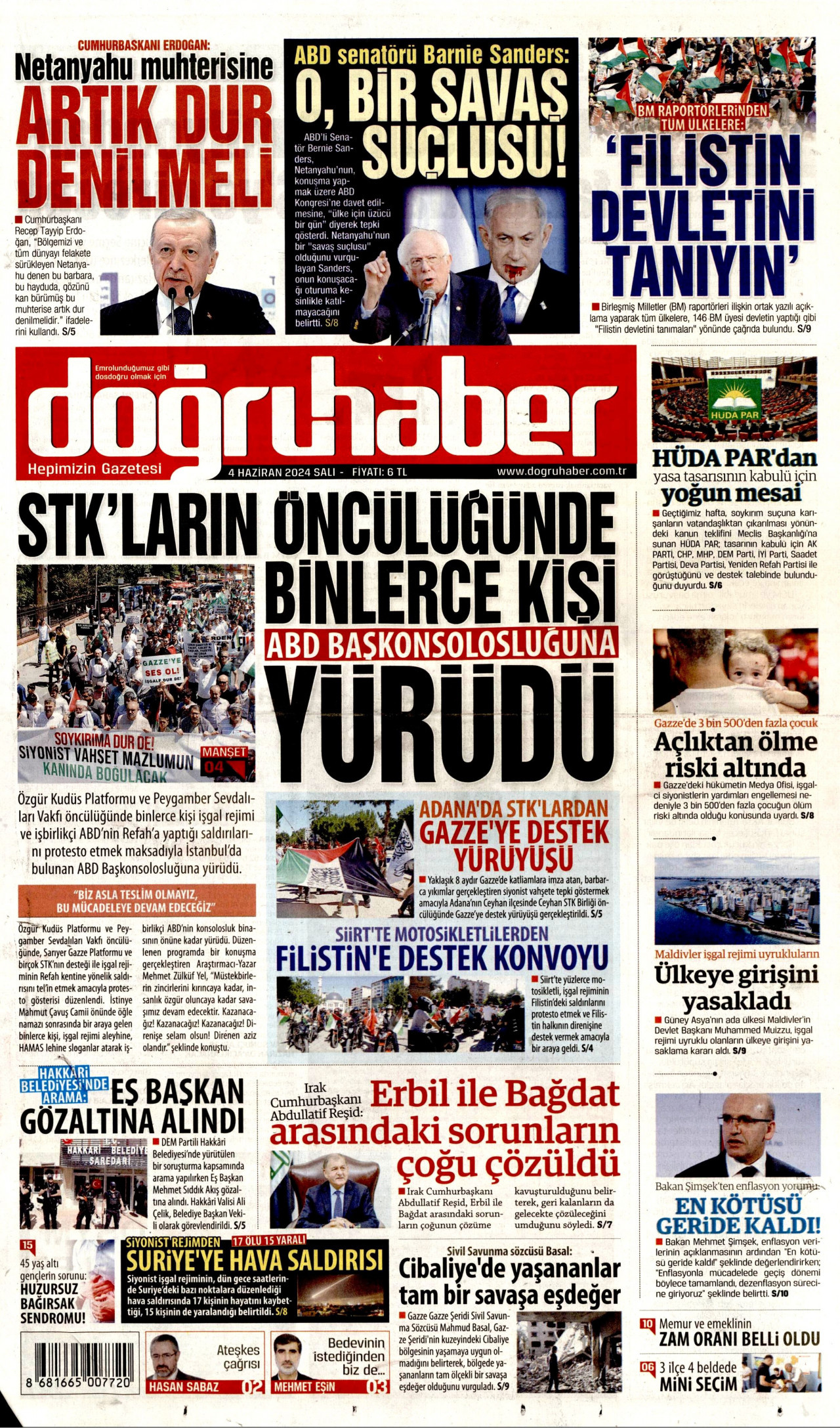 DOĞRU HABER gazetesinin 4 Haziran 2024 tarihli birinci sayfası
