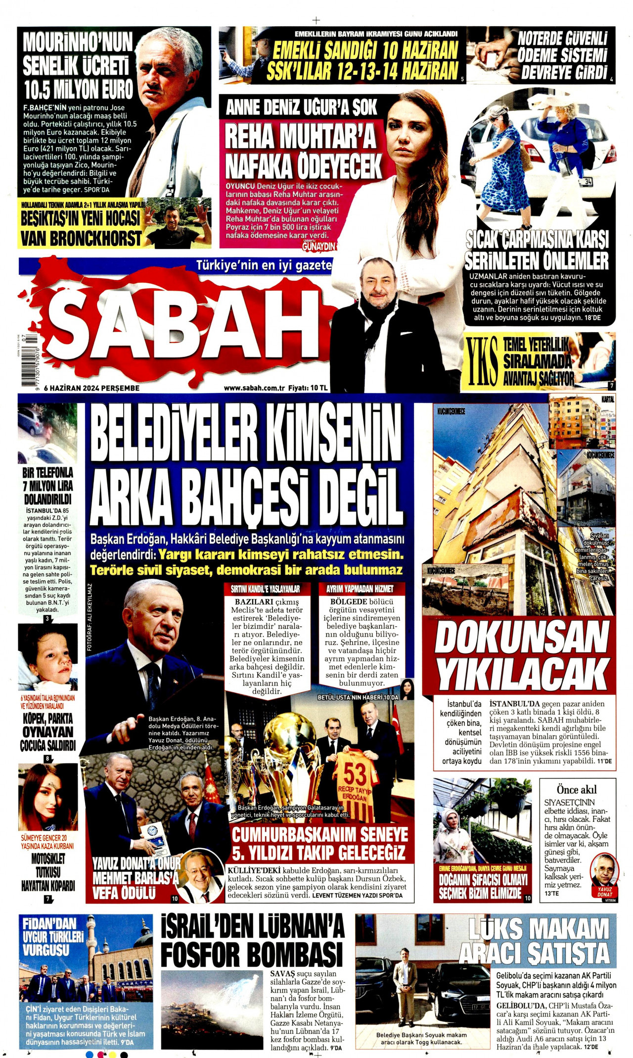 SABAH gazetesinin 6 Haziran 2024 tarihli birinci sayfası