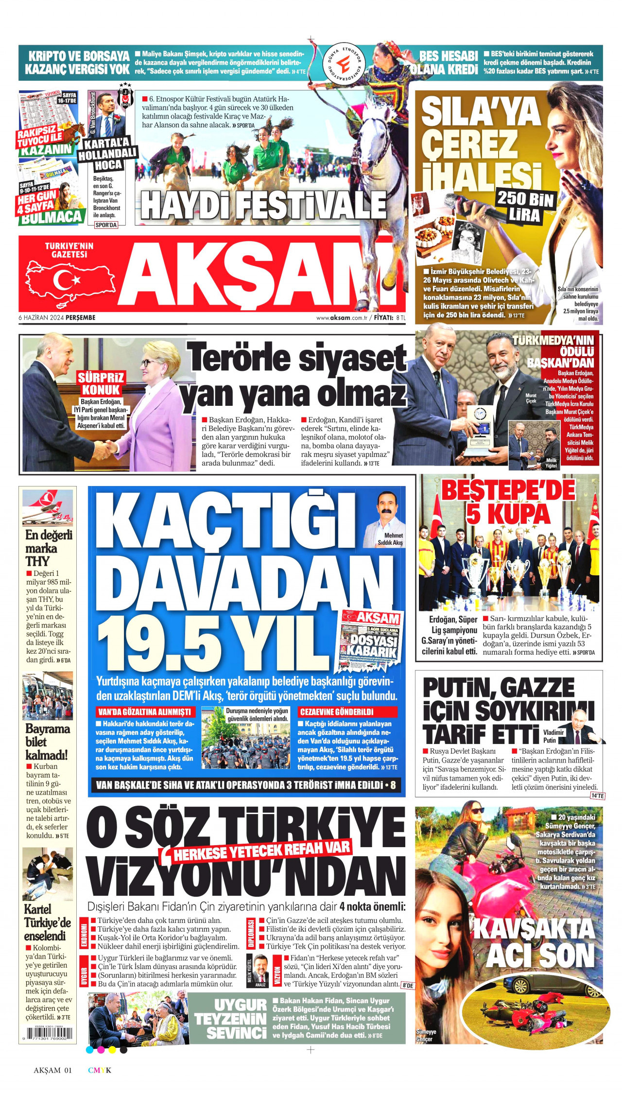 AKŞAM gazetesinin 6 Haziran 2024 tarihli birinci sayfası